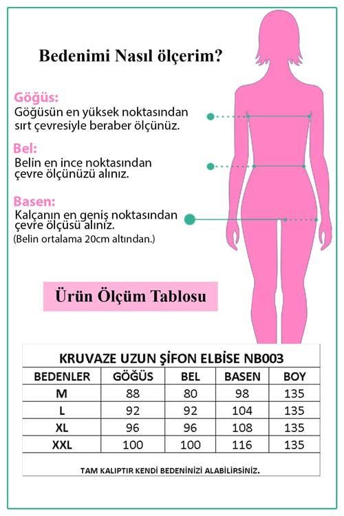 Neşeli Butik Kadın Yeni Sezon Astarlı Kruvaze Yaka Uzun Şifon Elbise NB003 