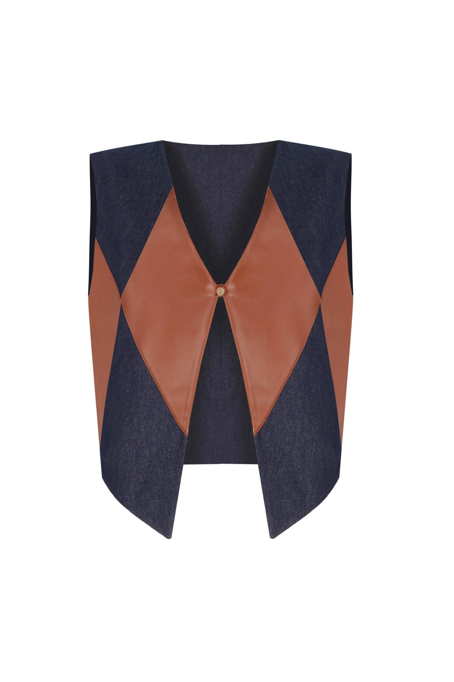 DIAMOND VEGAN LEATHER MIXED VEST