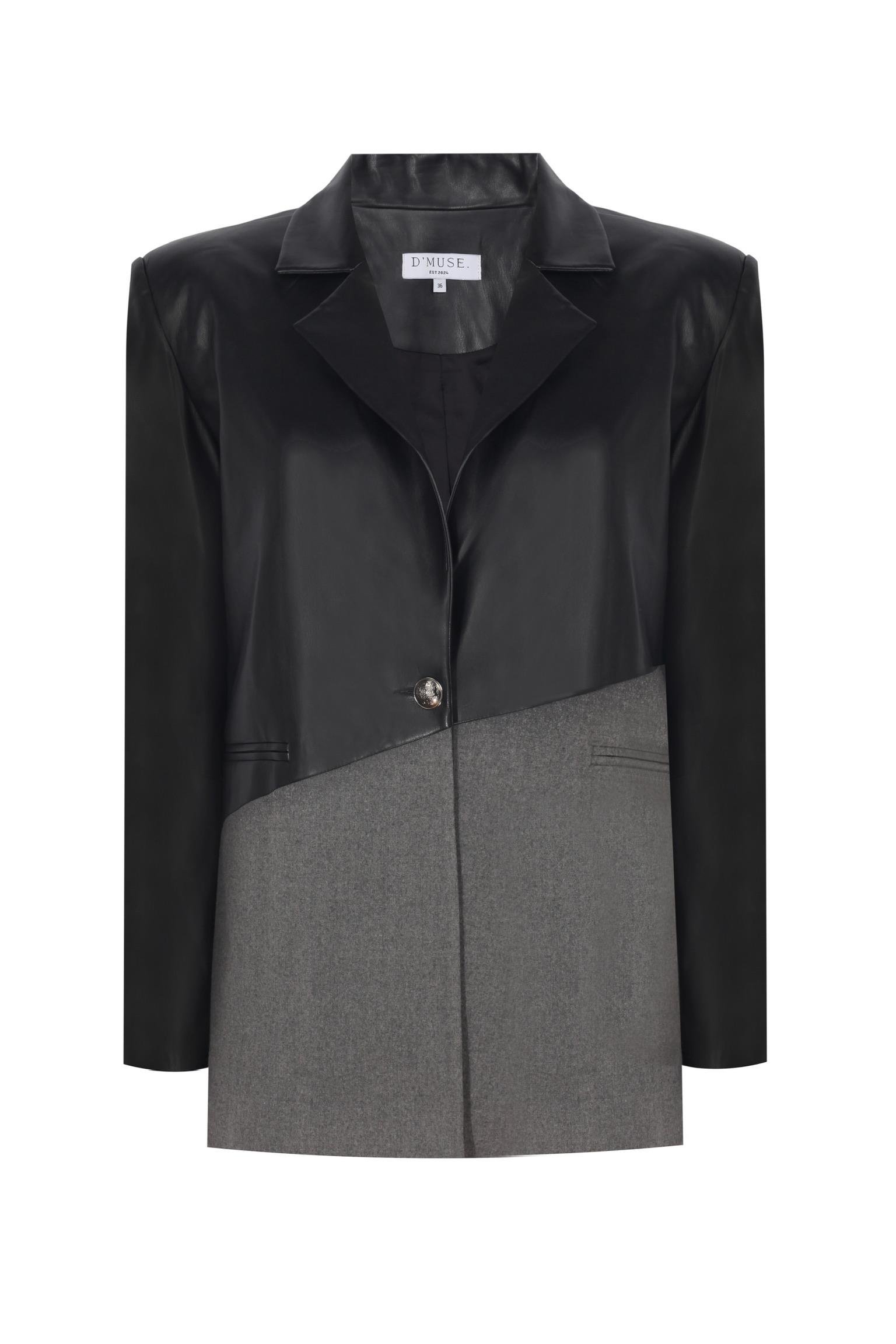 SHADOW VEGAN LEATHER MIXED BLAZER