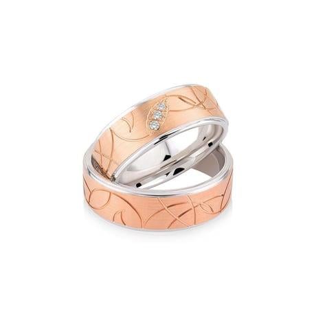 14 Ayar Rose Desen Detaylı Çift Alyans