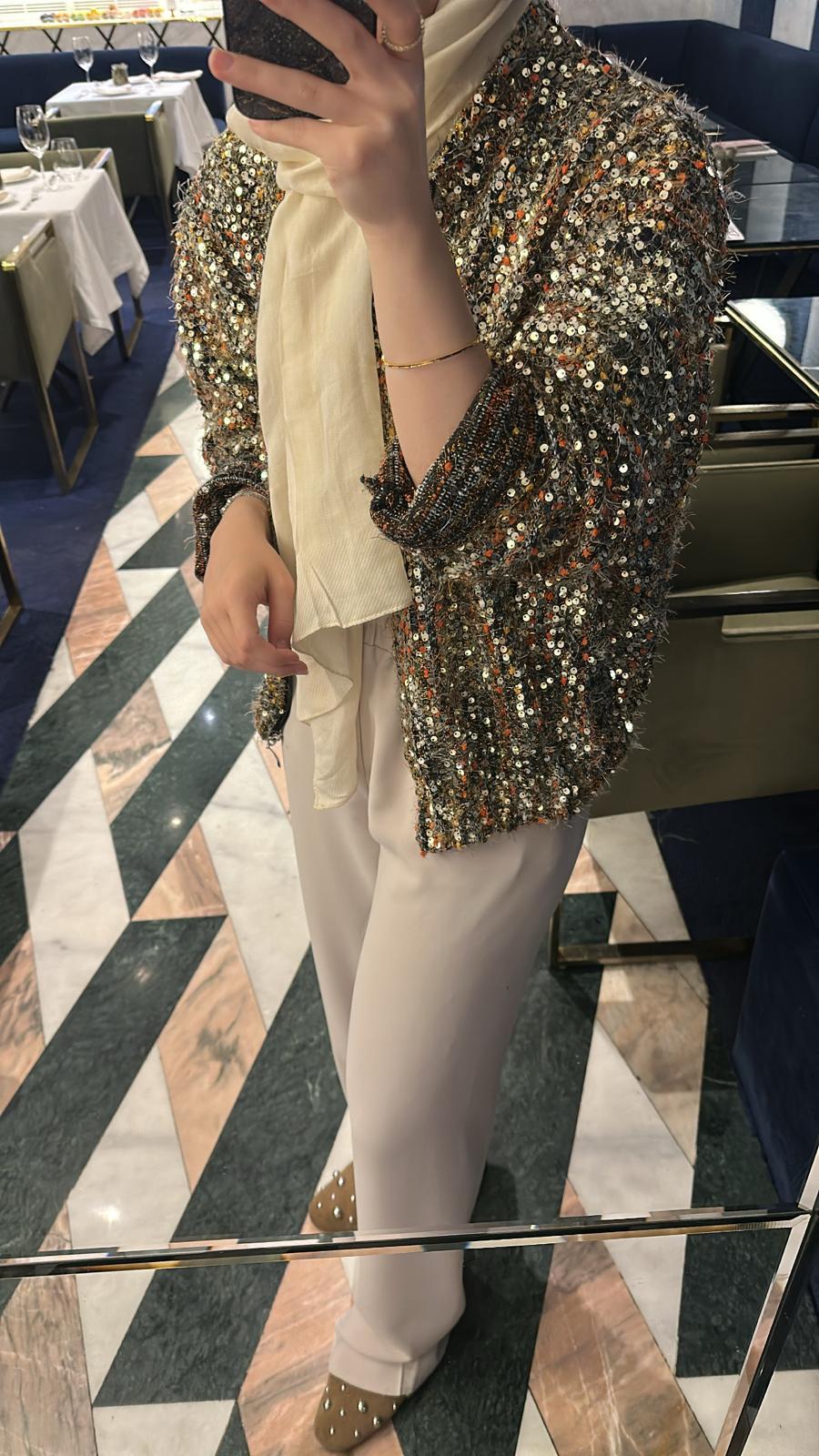 Payetli Bomber Ceket Gold