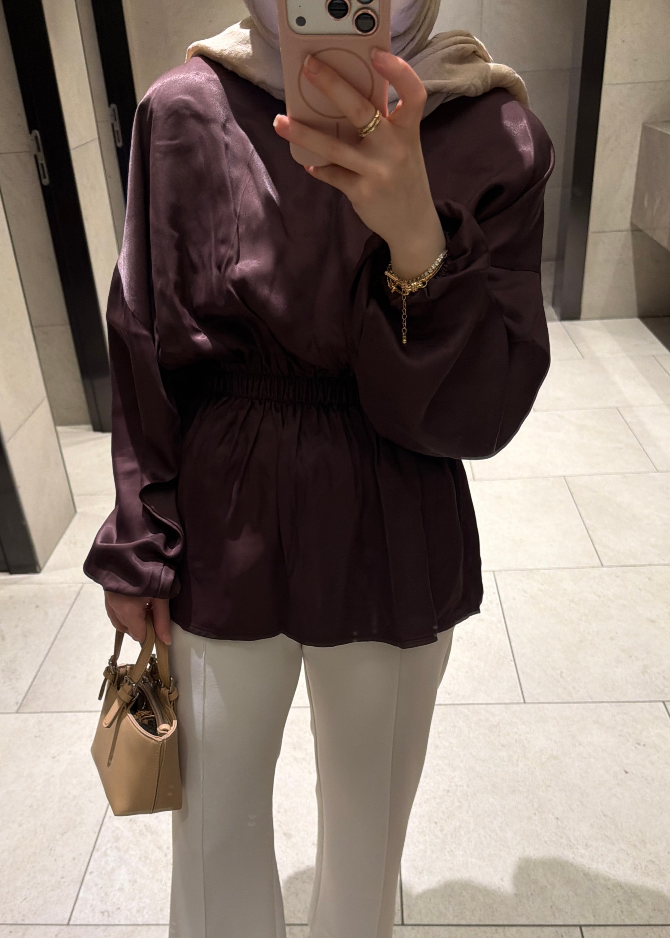 Premium Bluz Saten Kahve