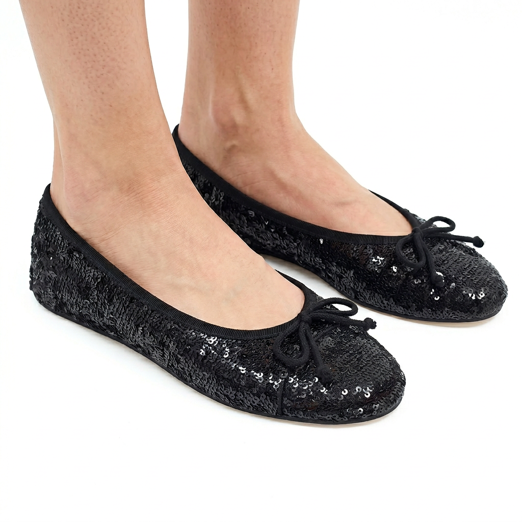 Sophia - Siyah Payet İşlemeli Barefoot Babet