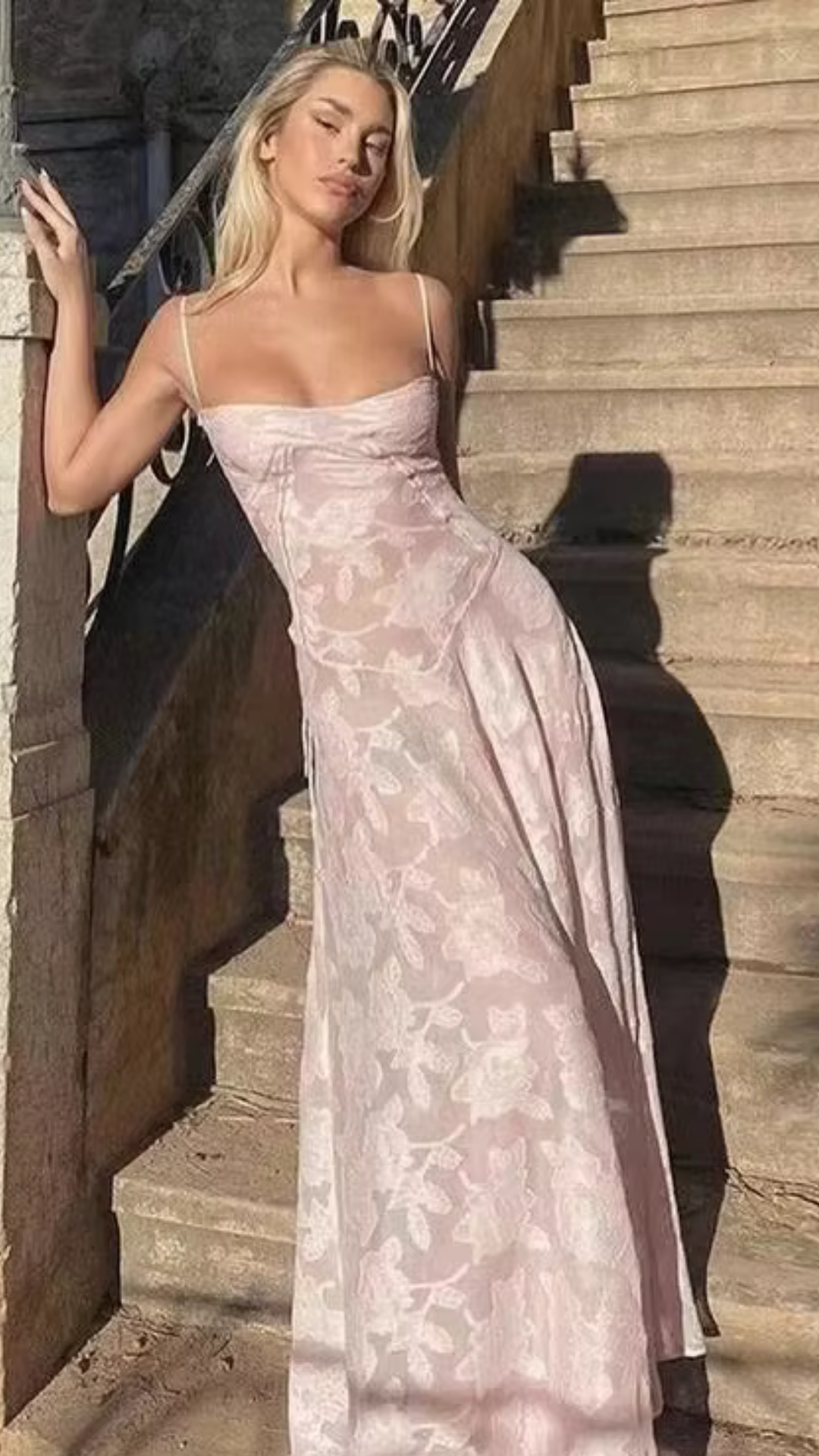 Pembe Maxi Boy İp Askılı Elbise