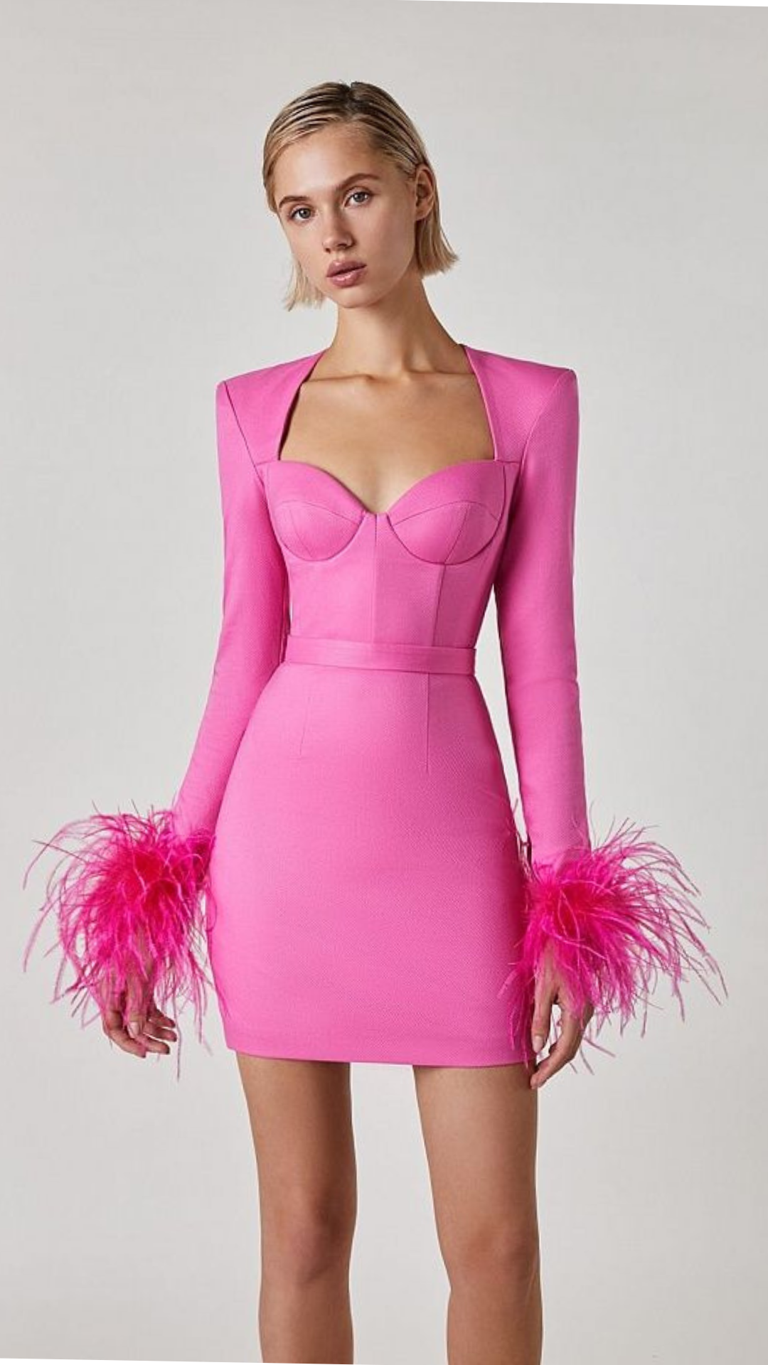 Pembe Mini Kolları Otriş Detaylı Elbise