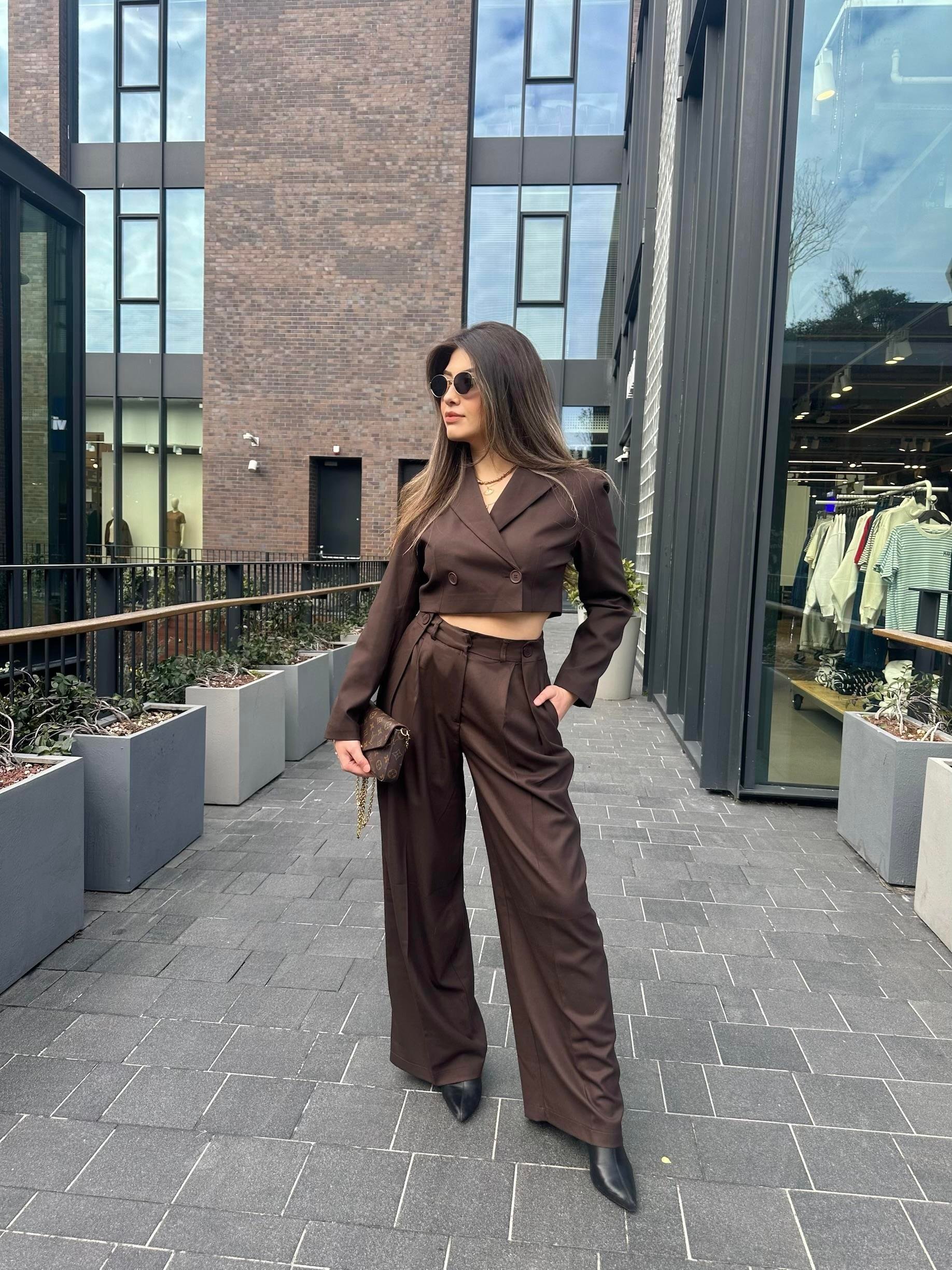 CROP BLAZER ÇAPRAZ DÜĞÜM CEKET-KAHVERENGİ