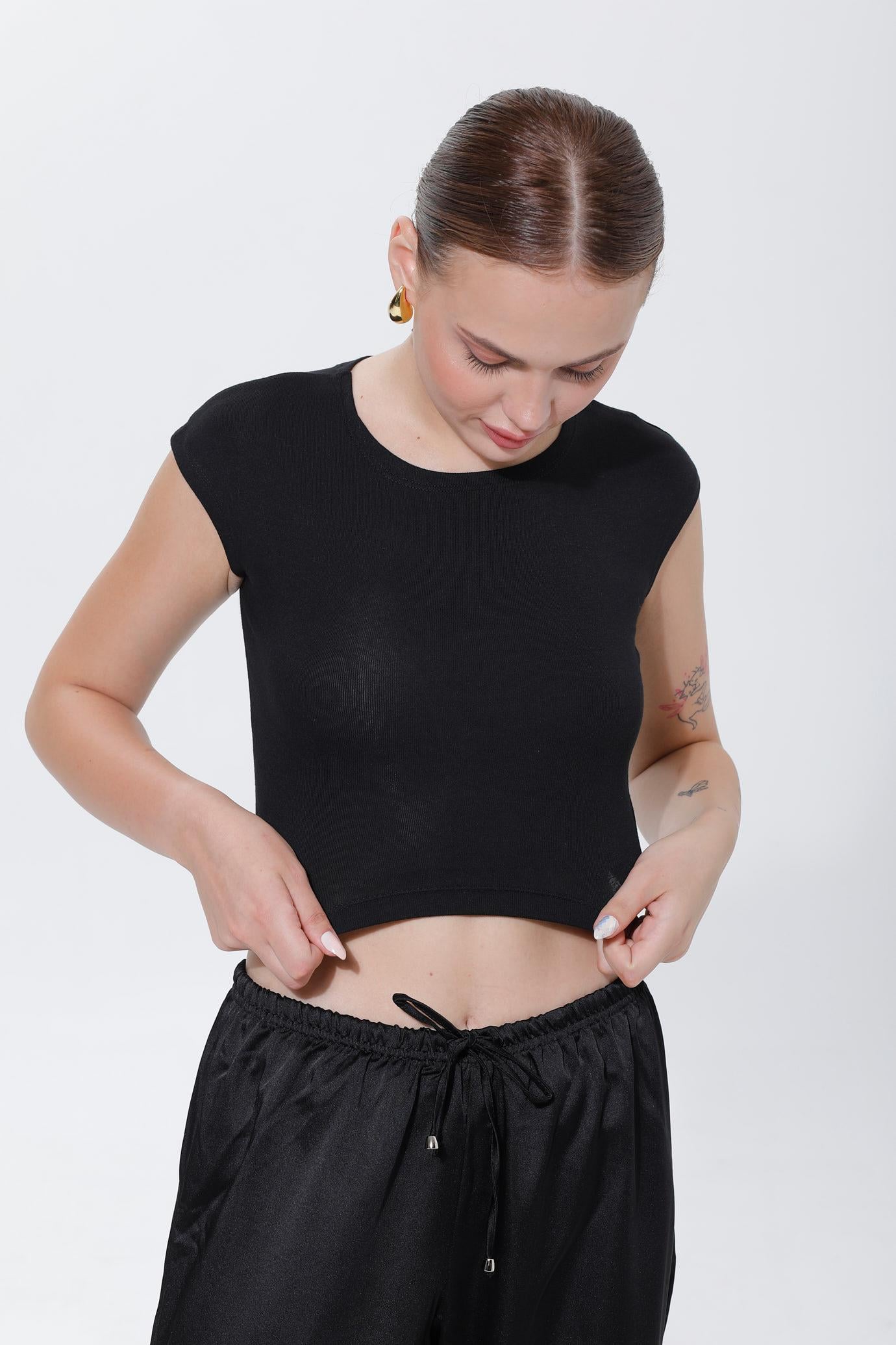 PAMUK CROP TOP - SİYAH