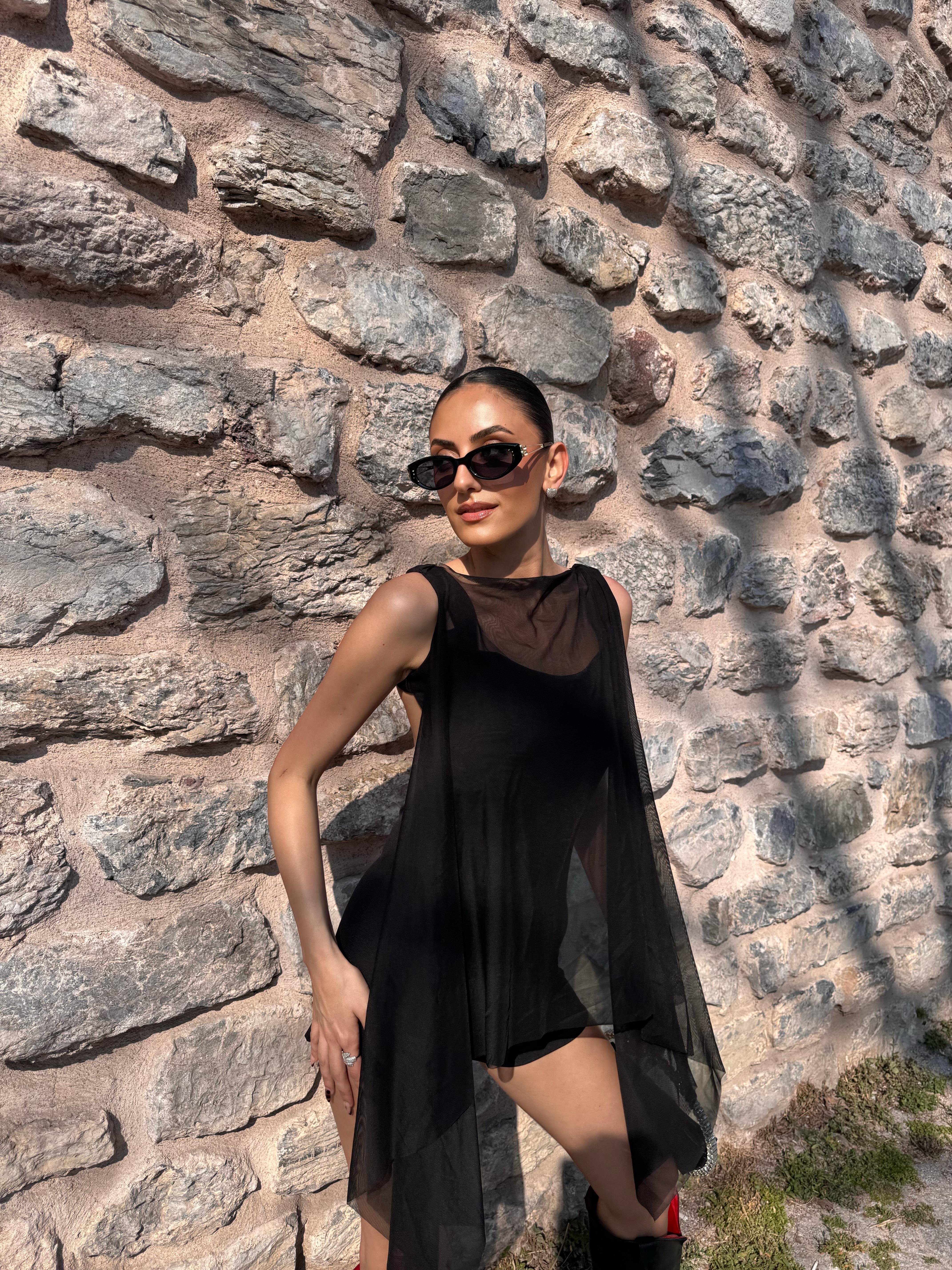 PELERİN DETAY TÜLLÜ BASIC TULUM