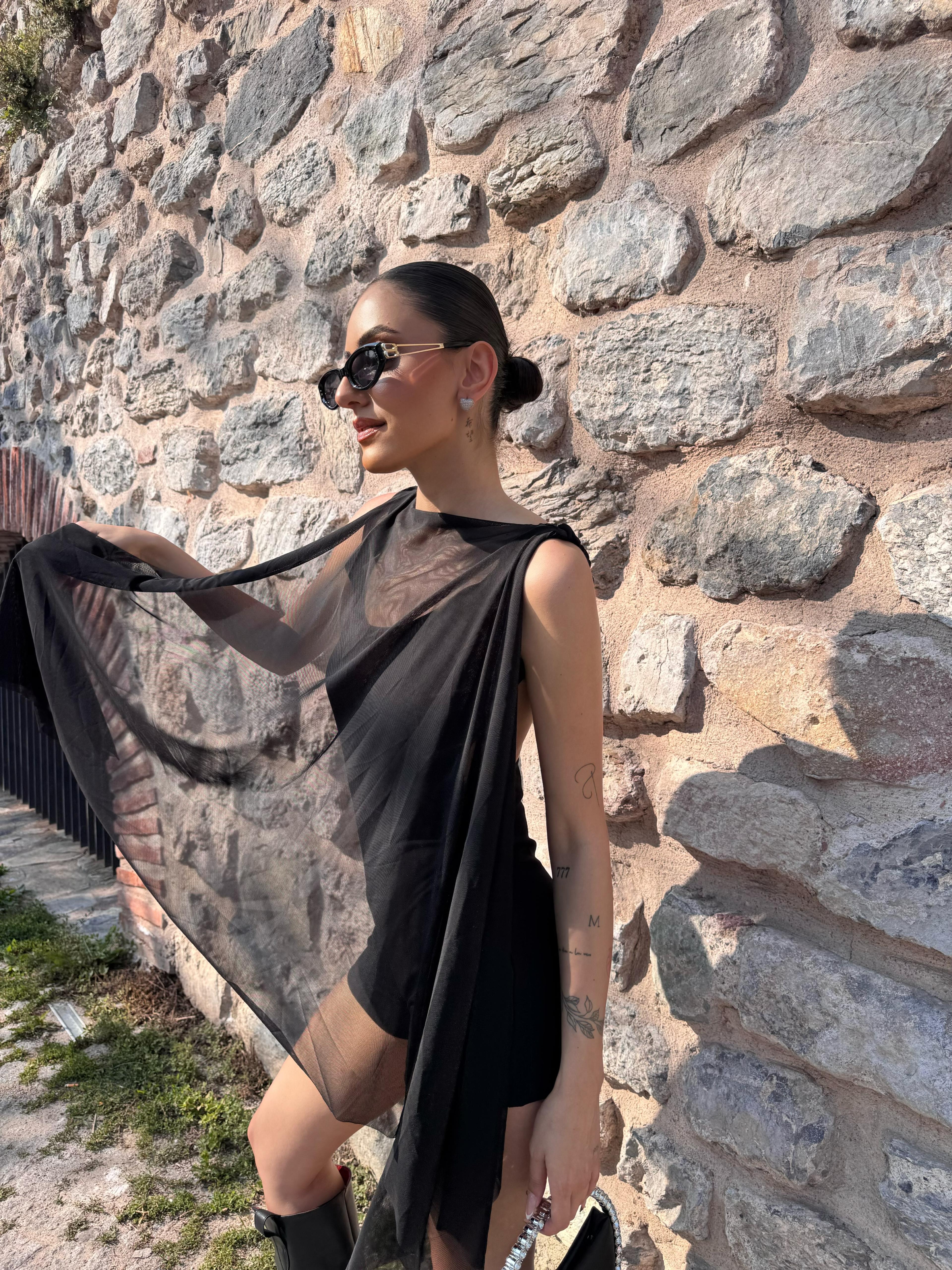 PELERİN DETAY TÜLLÜ BASIC TULUM