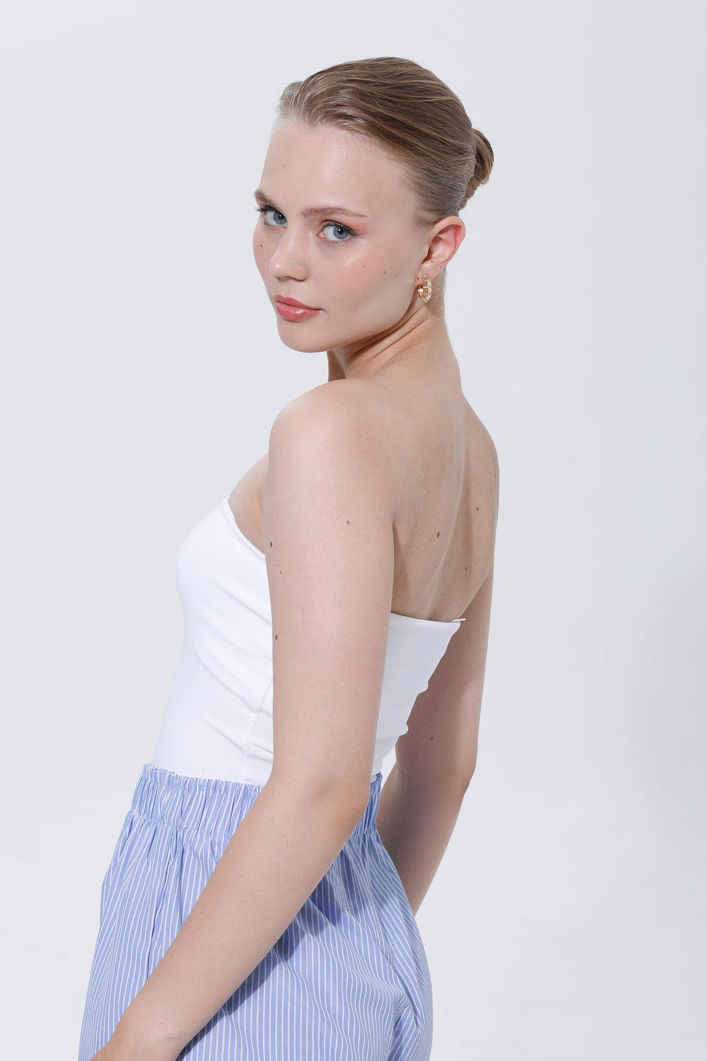 STRAPLEZ BASIC CROP TOP-BEYAZ