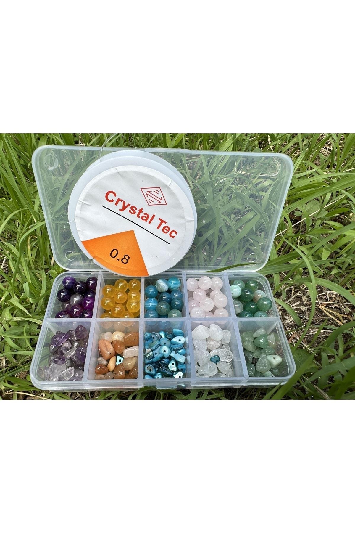 10'lu Mini Kutuda 10 Çeşit Doğal Taş Kutulu Set Bileklik Kolye Küpe Kolye Ucu Yapımı