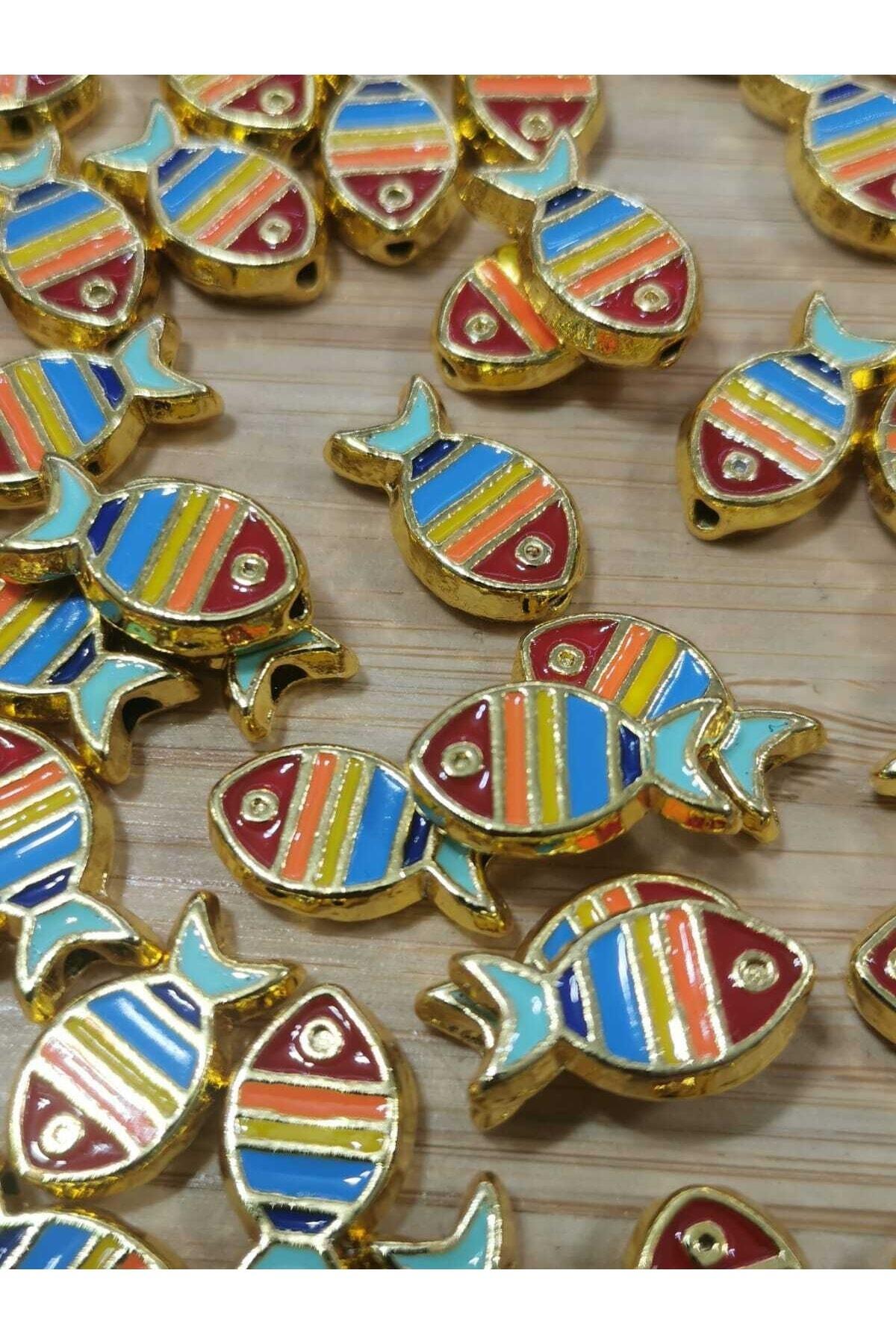 Altın Kaplama Ebruli Desen Mineli Balık Takı Malzemesi 1 Adet