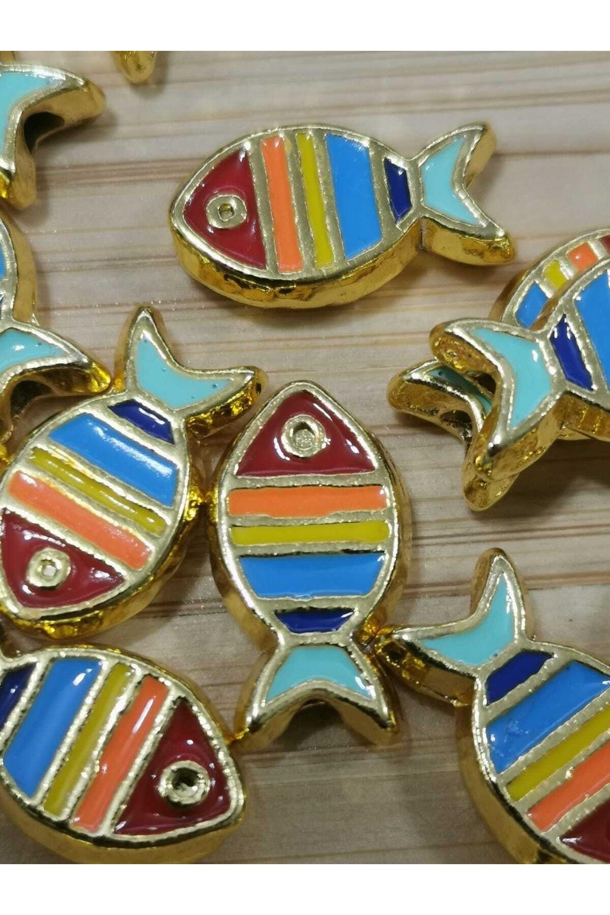 Altın Kaplama Ebruli Desen Mineli Balık Takı Malzemesi 3 Adet
