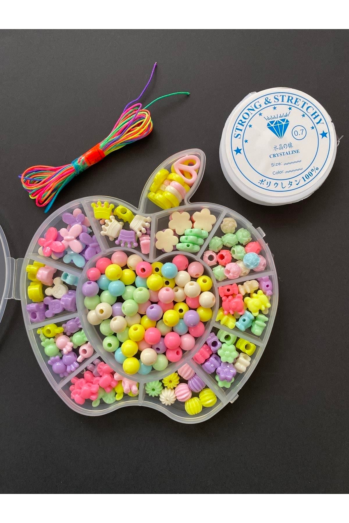 Elma Desenli Organizer Kutuda Plastik Boncuklu Takı Yapma Hobi Seti Kendin Yap