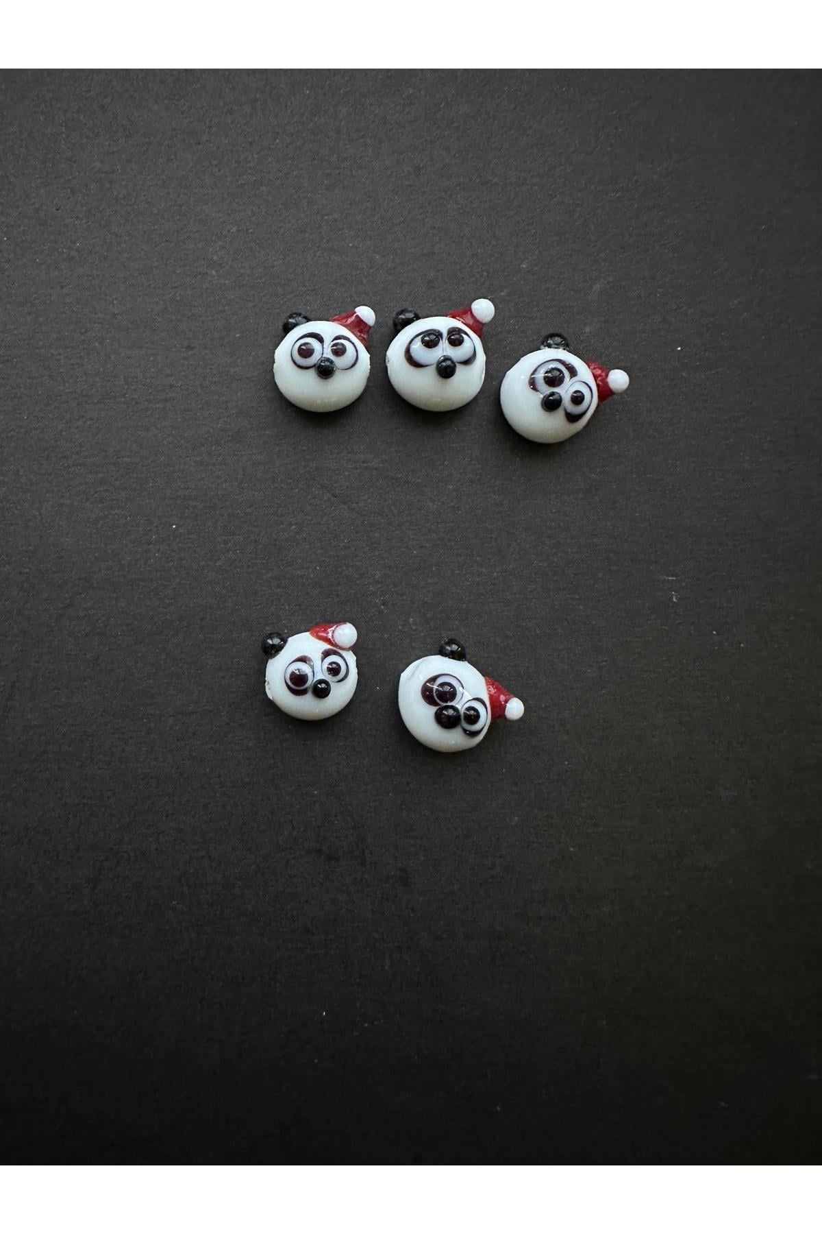 Yılbaşı Şapkalı Panda Murano Kolye, Bileklik Ucu İçten Delikli (2 Adet)