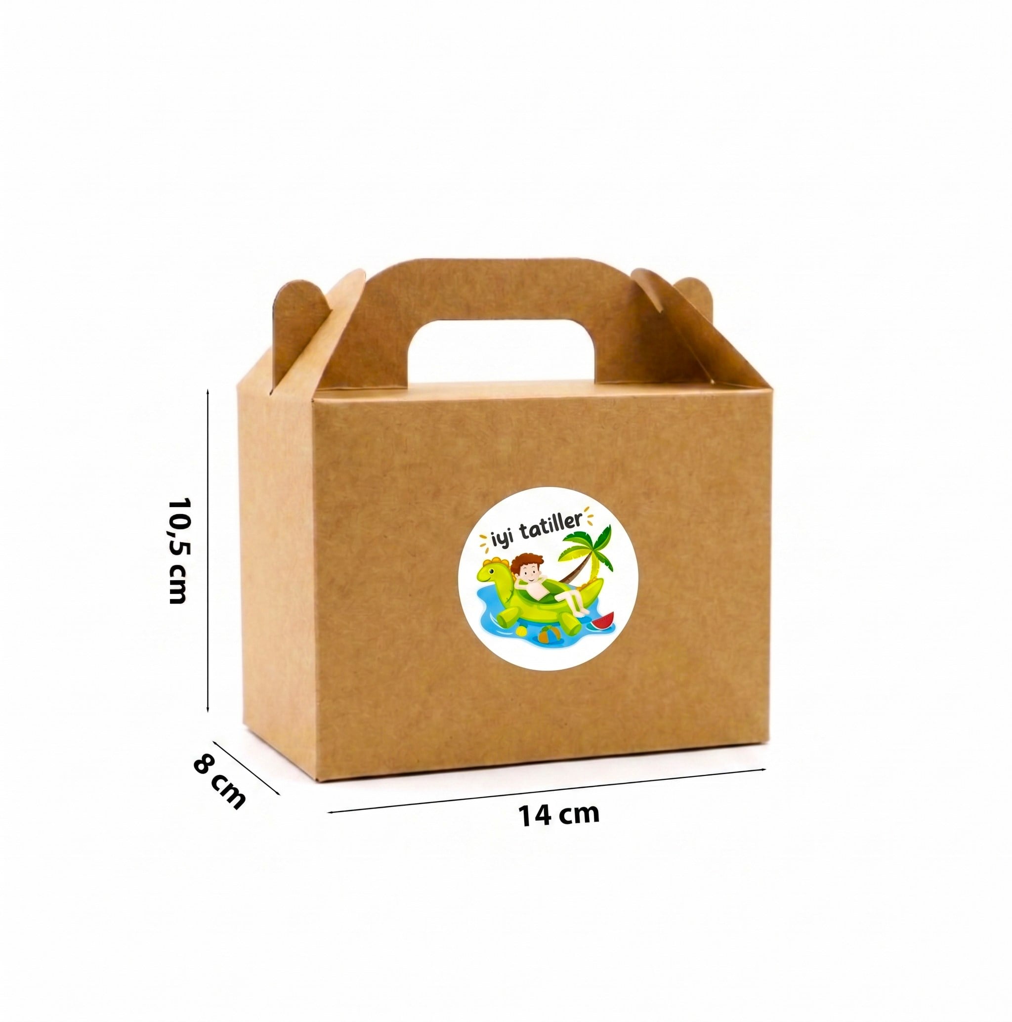10x14 cm Kraft Hediye Kutusu 12 Adet | İyi Tatiller Etiketli Karne Hediyesi