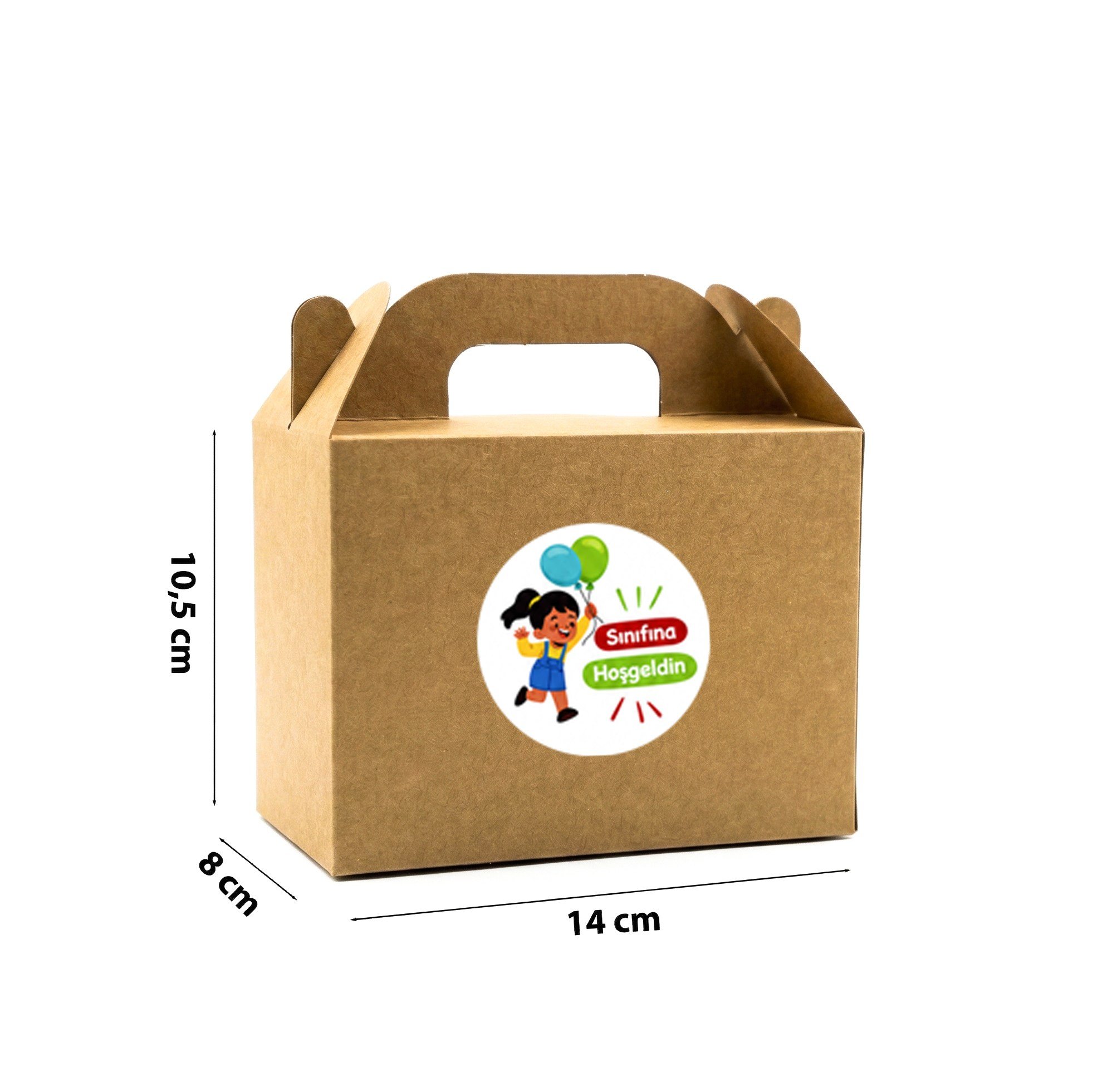 10x14 cm Kraft Karton Hediye Kutusu Sınıfına Hoşgeldin Etiketli 12'li Set
