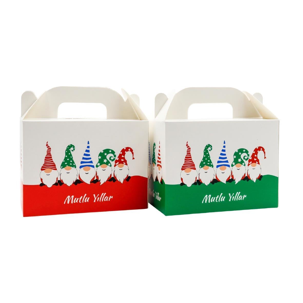 10x14 cm Yılbaşı Temalı El Geçme Kutu (2 Adet – Kırmızı & Yeşil)