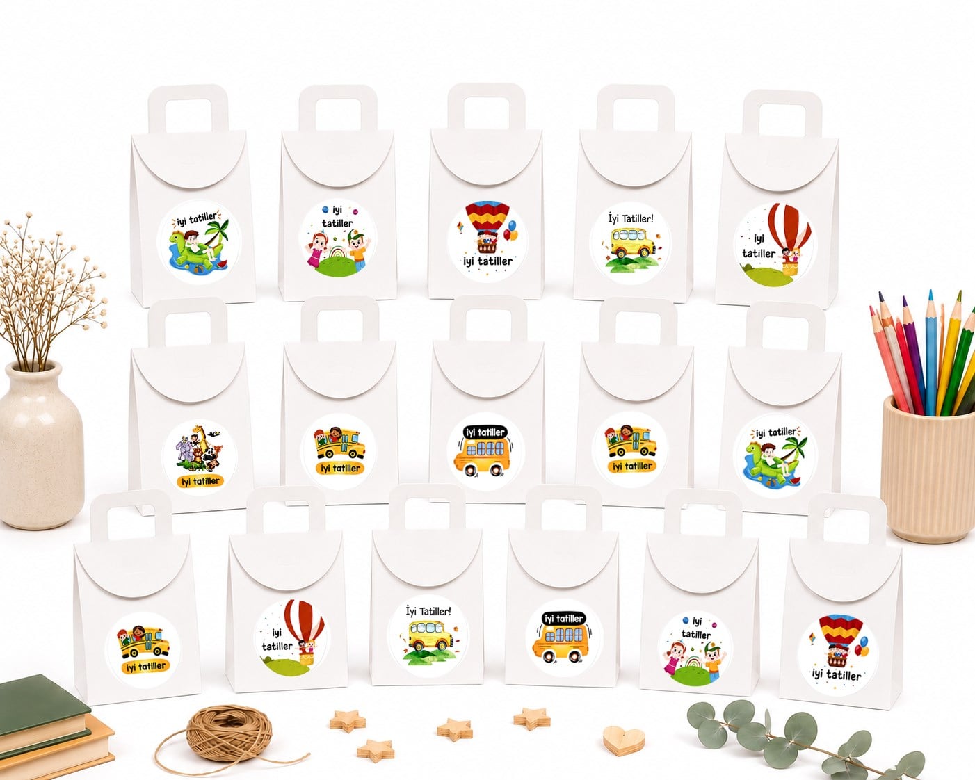 10x15 cm Beyaz Karne Hediyelik Kutusu 20 Adet | İyi Tatiller Etiketli