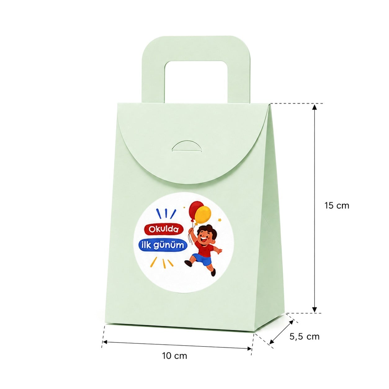 10x15 cm Renkli Karton Hediye Kutusu Okulda İlk Günüm Etiketli 15'li Set