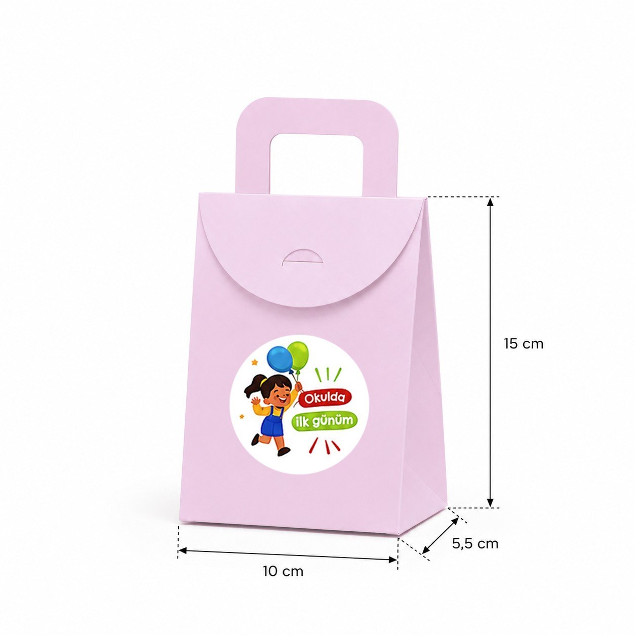 10x15 cm Renkli Karton Hediye Kutusu Okulda İlk Günüm Etiketli 15'li Set