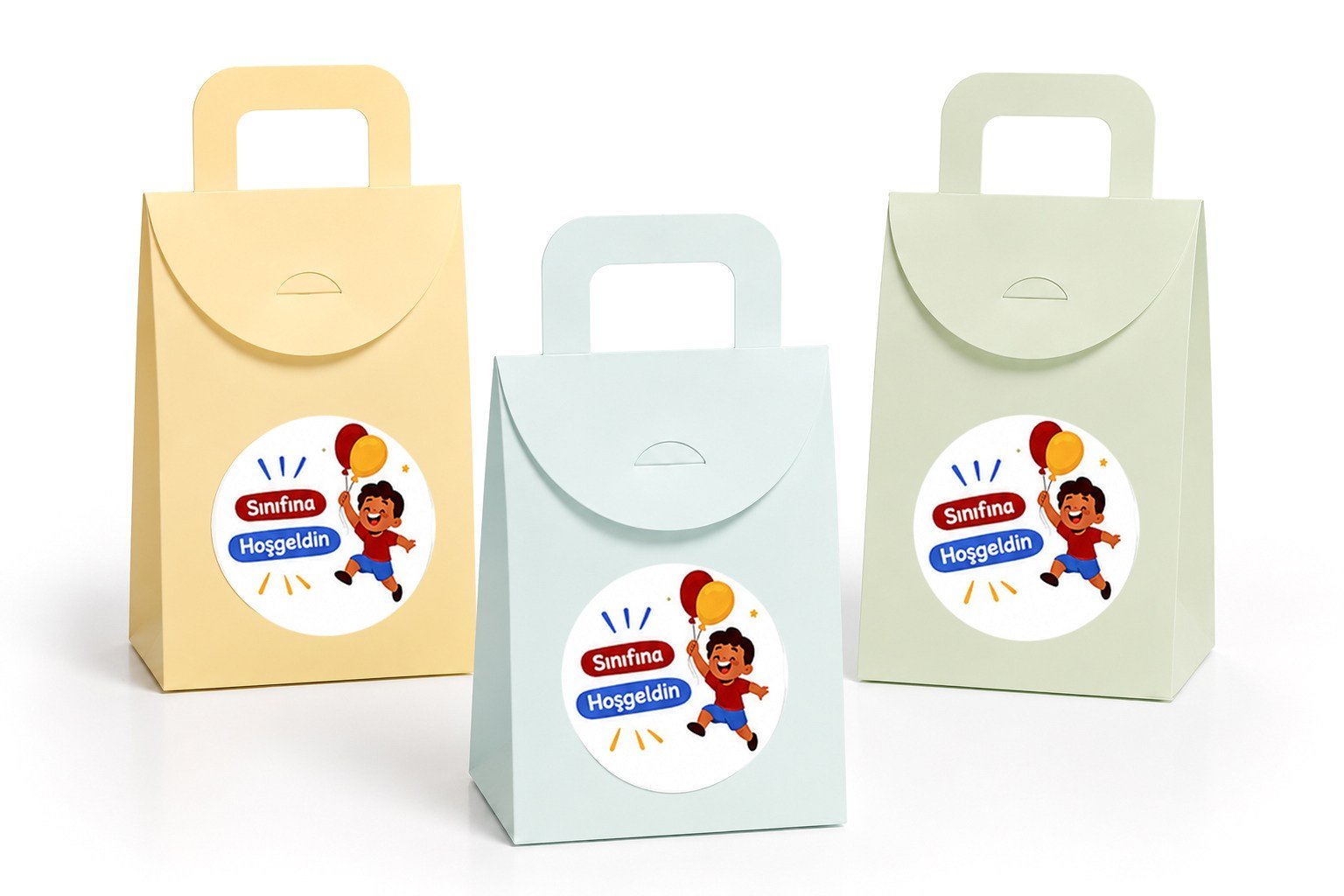 10x15 cm Renkli Karton Hediye Kutusu Sınıfına Hoşgeldin Etiketli 15'li Set