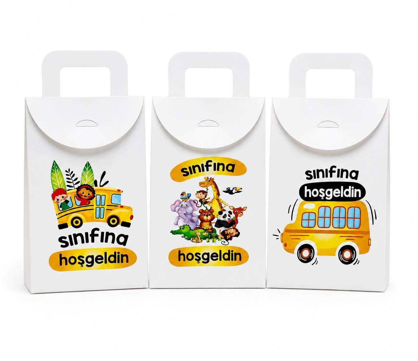 10x15 CM Sınıfına Hoşgeldin Temalı Çanta Model Kutu (3'lü Set)
