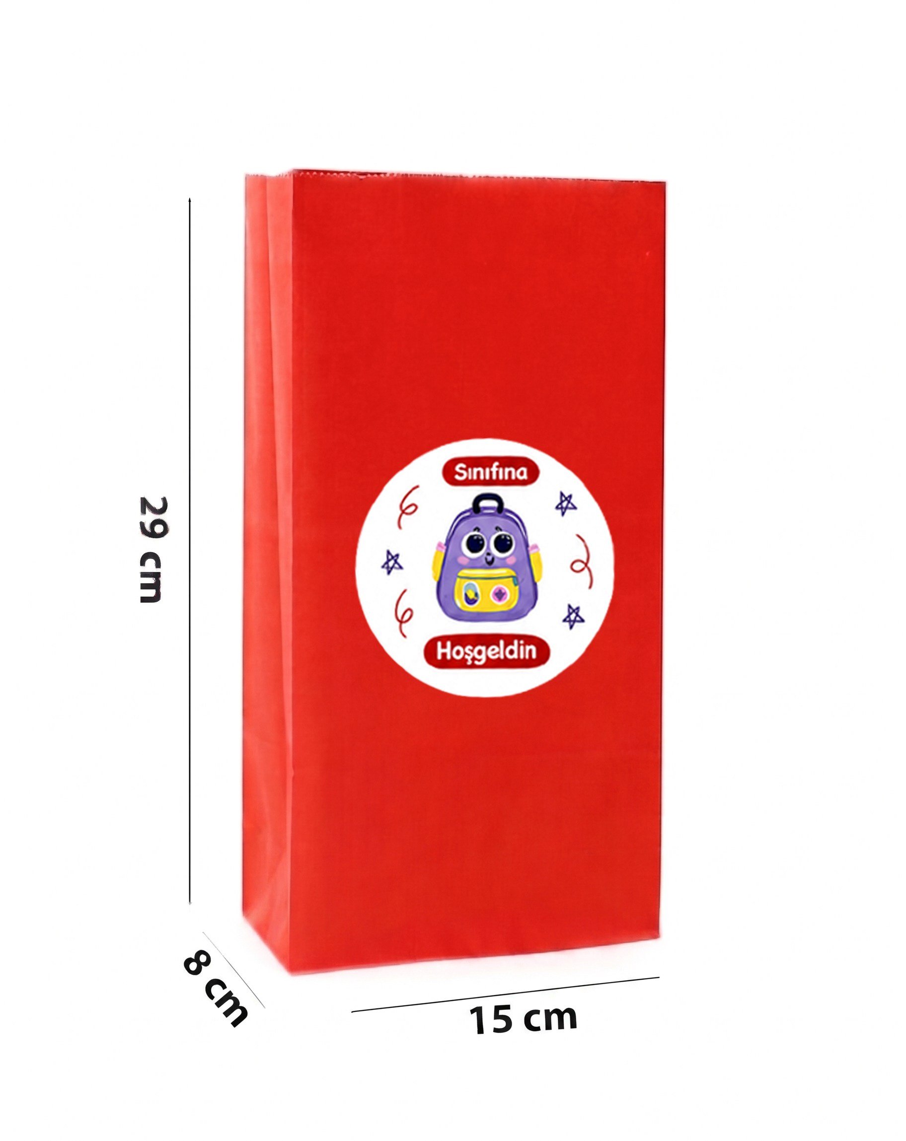 15x29 cm Sınıfına Hoşgeldin Kese Kağıdı Hediye Çantası Etiketli 12'li Set