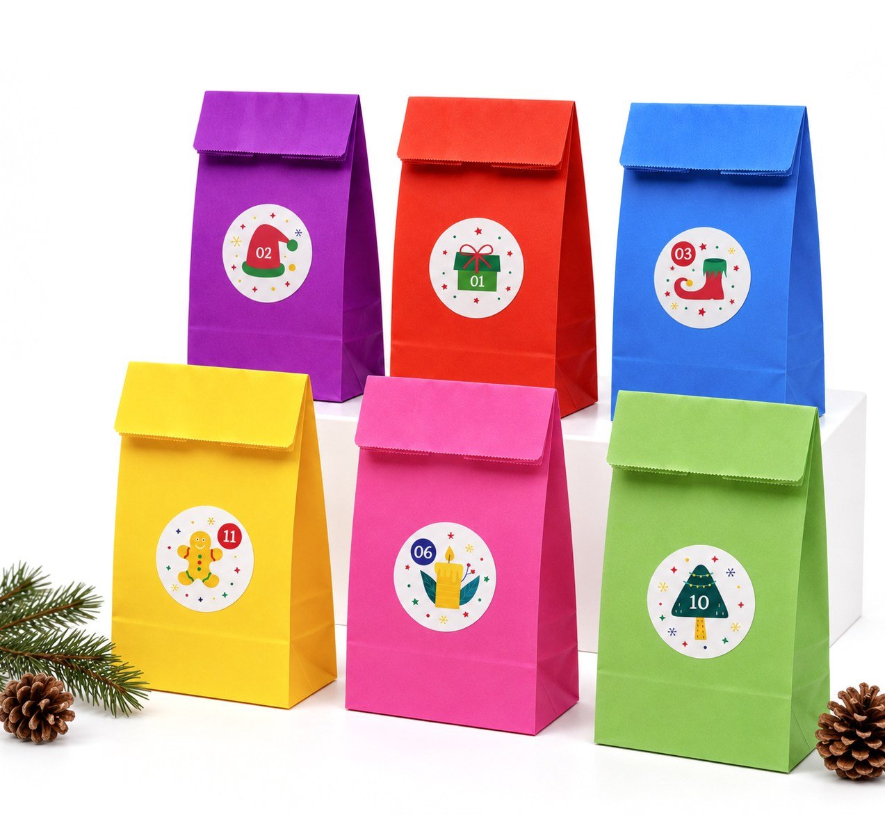 Advent Calendar Kese Kâğıdı 24'lü Set – 15x29 cm Numaralı Yılbaşı Hediye Kesesi