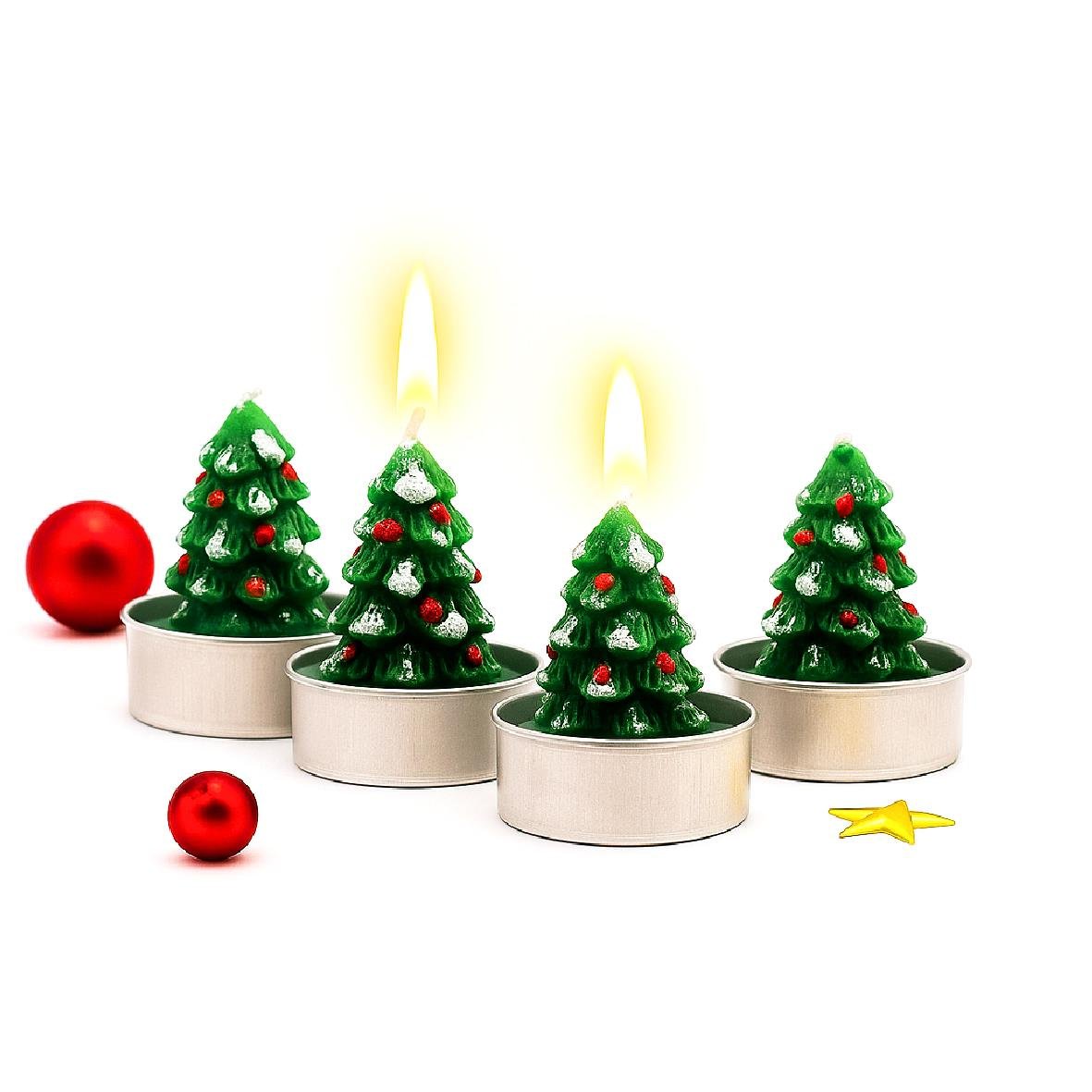 Noel Ağacı Tasarımlı Yılbaşı Mum Seti – 4'lü Dekoratif Mum