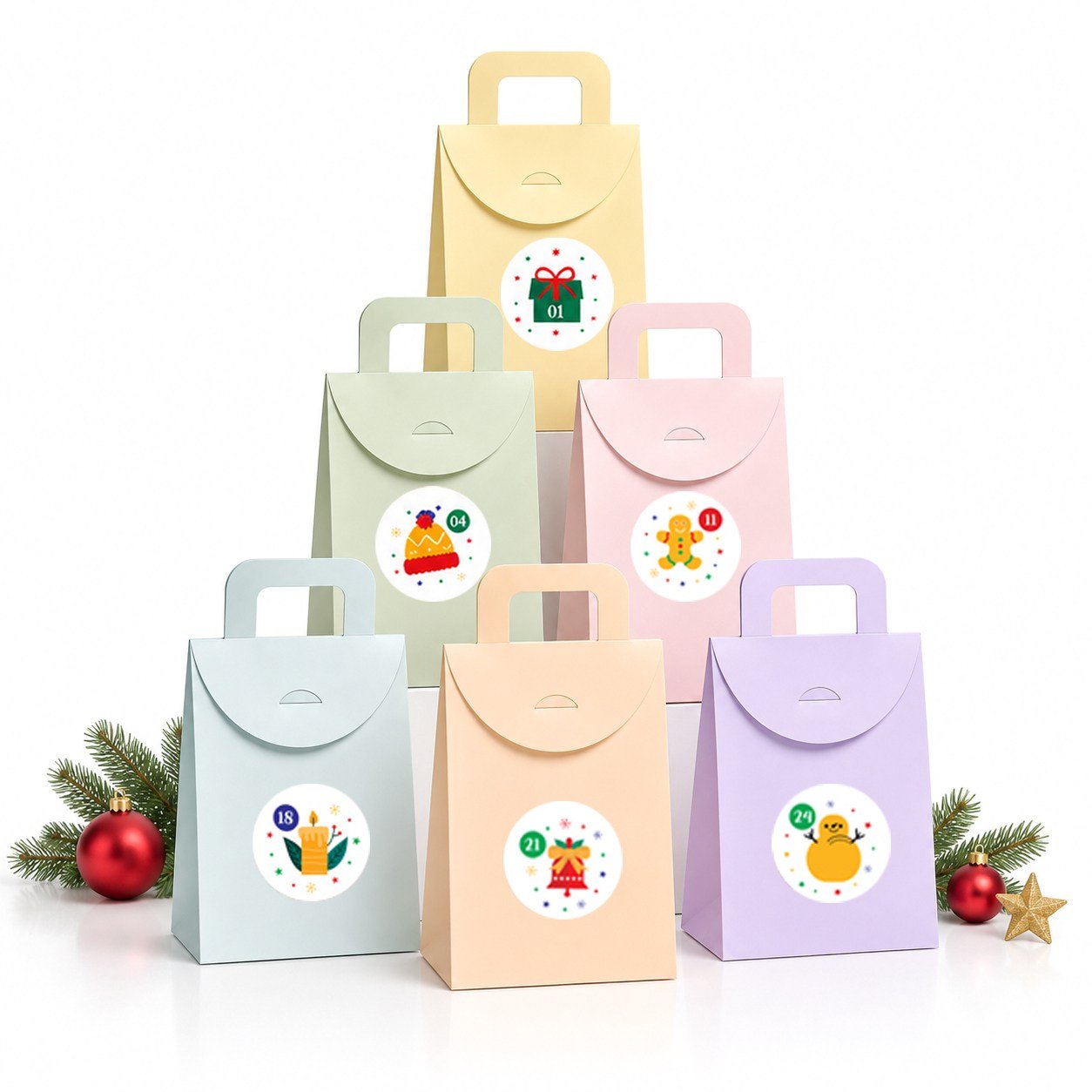 repro design Advent Calendar 24'lü Renkli Boş Hediye Kutusu Seti, 10x15 cm, Numaralı Etiketli Yılbaşı Takvimi