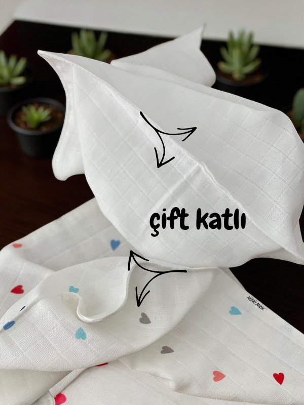 Çift Katlı Müslin Bebek Ağız Mendili, 6'lı , %100 Pamuklu Müslin, Çift Kat, 30X30 cm