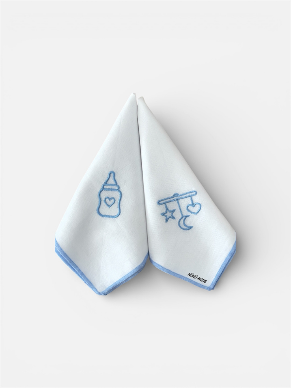 Nakışlı Bebek Ağız Mendili, 6'lı , %100 Pamuklu, Çift Katlı, 30x30 cm