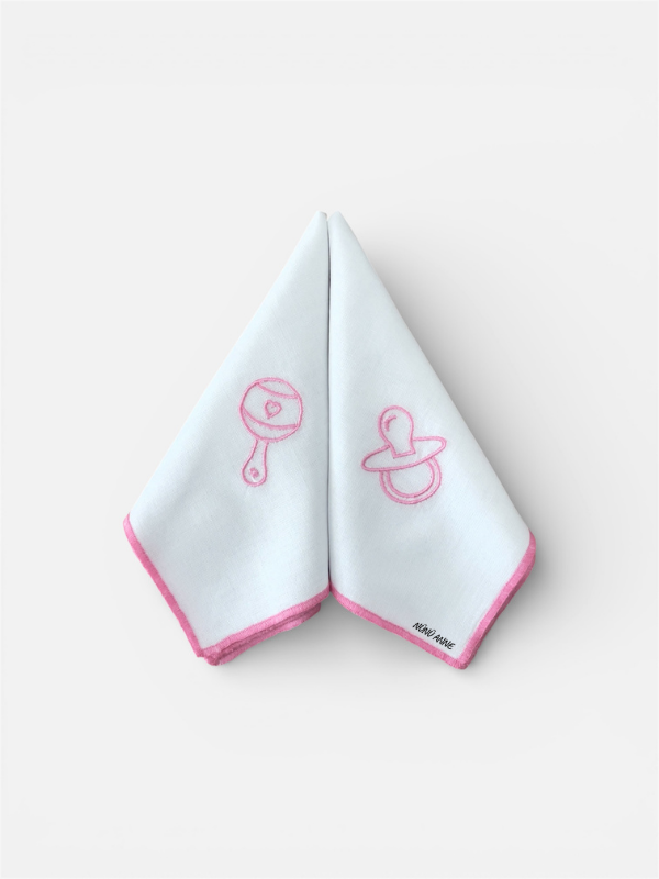 Nakışlı Bebek Ağız Mendili, 6'lı , %100 Pamuklu, Çift Katlı, 30x30 cm
