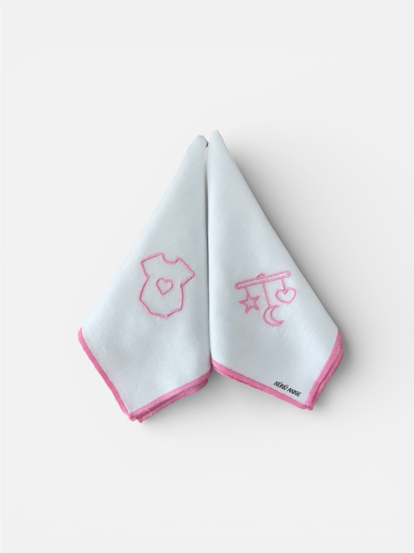 Nakışlı Bebek Ağız Mendili, 6'lı , %100 Pamuklu, Çift Katlı, 30x30 cm