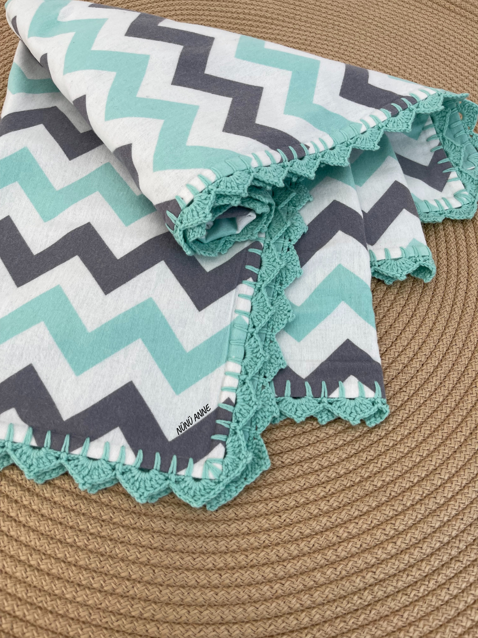 Su Yeşili Zigzag Pazen Battaniye
