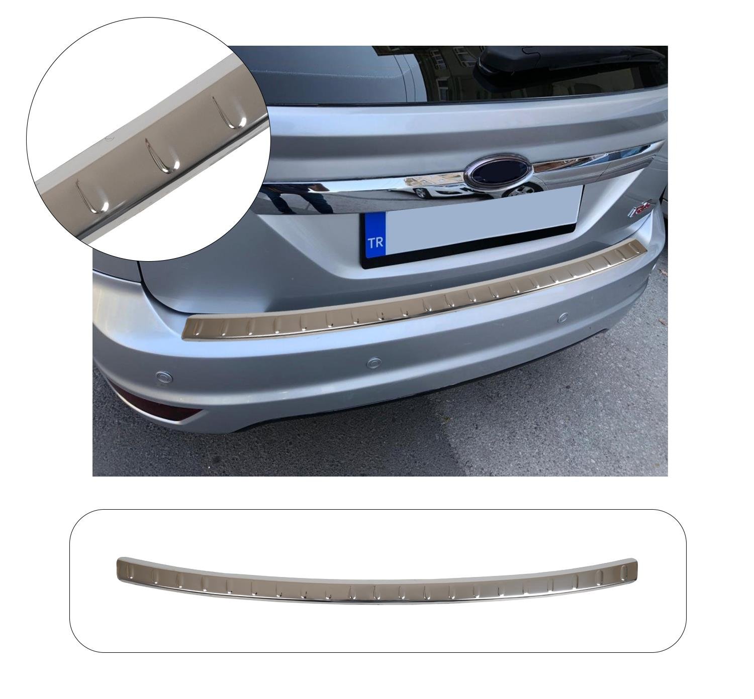 FORD FOCUS 3 HB 2010- KROM PARLAK ARKA TAMPON ÜSTÜ KORUMA
