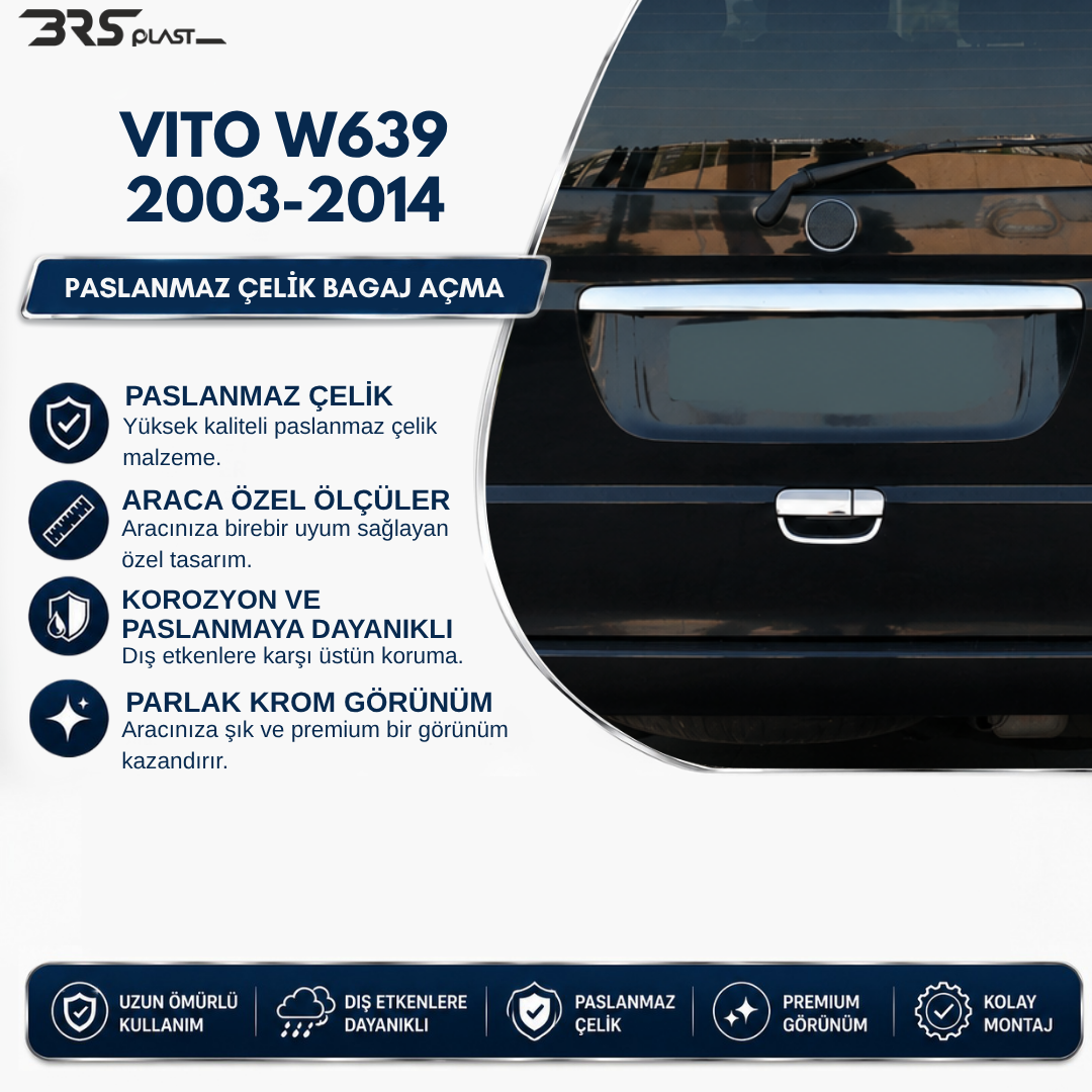Mb Vıto W639 Krom 2010-2014 Stainless Steel Chrome Rear Door Handle Cover 3 Pcs.