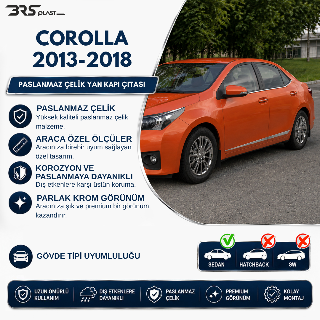Toyota Corolla 2013-2018 Stainless Steel Chrome Side Door Streamer Trim