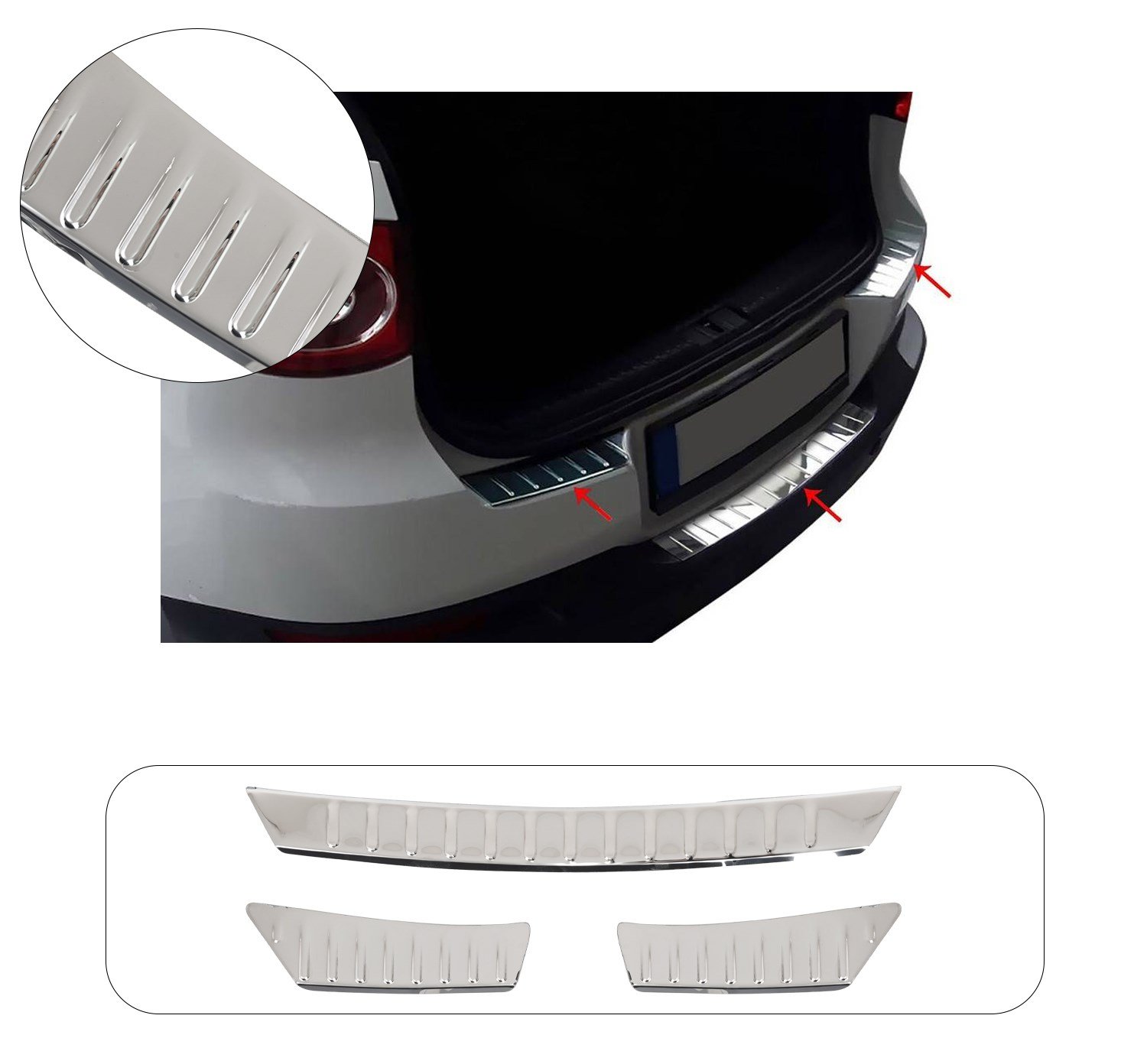VOLKSWAGEN TIGUAN 1 UYUMLU 2007-2015 KROM ARKA TAMPON EŞİĞİ KORUMA 3 PARÇA