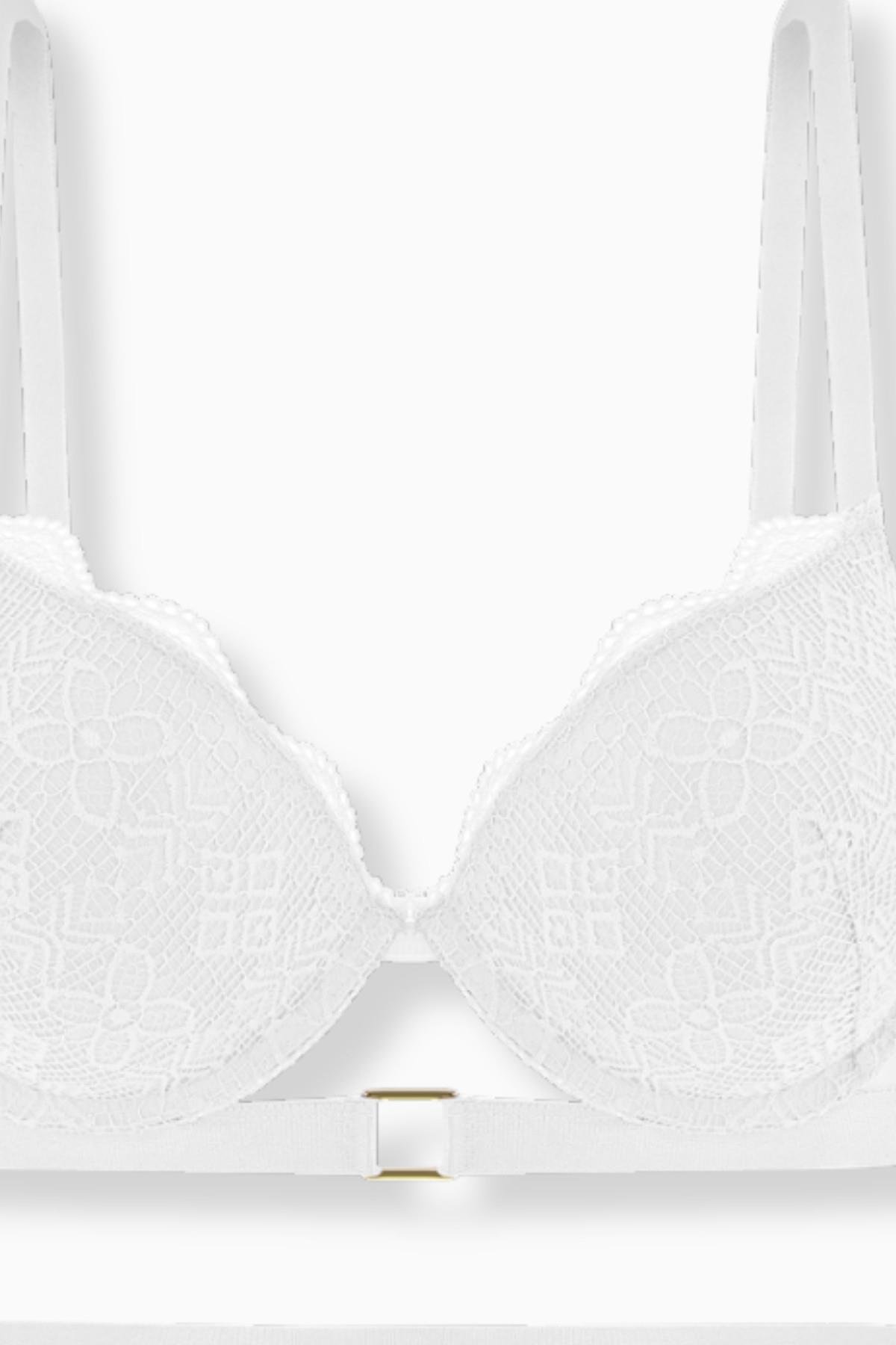 Andes 2576 Ekru Kare Metal Aksesuarlı Ekstra Push Up Dantelli İç Çamaşır Takımı