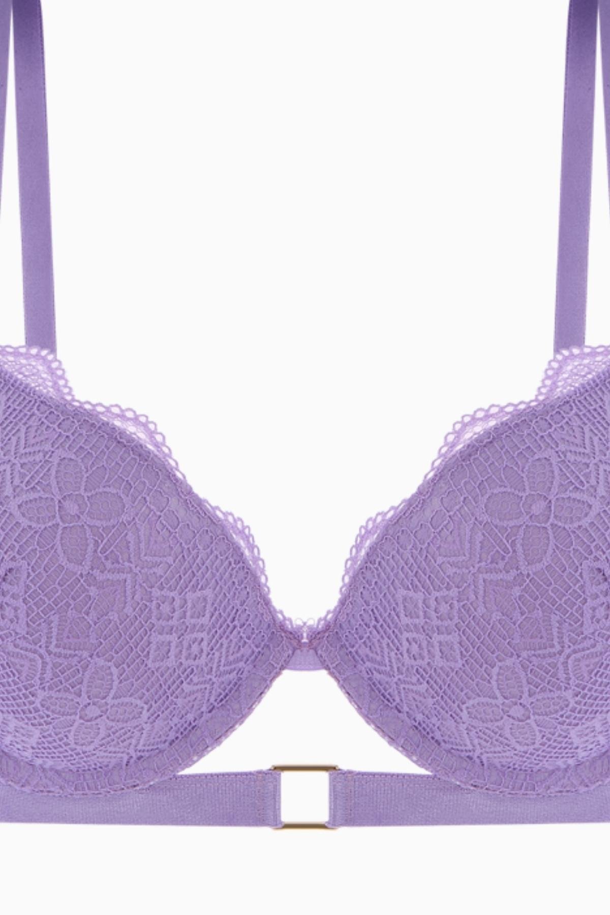 Andes 2576 Lila Kare Metal Aksesuarlı Ekstra Push Up Dantelli İç Çamaşır Takımı