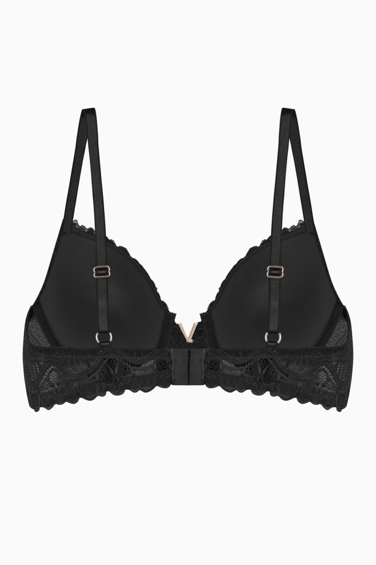 Anna 2568 Siyah Gold Rengi Metal Aksesuarlı Push Up Dantelli Sütyen