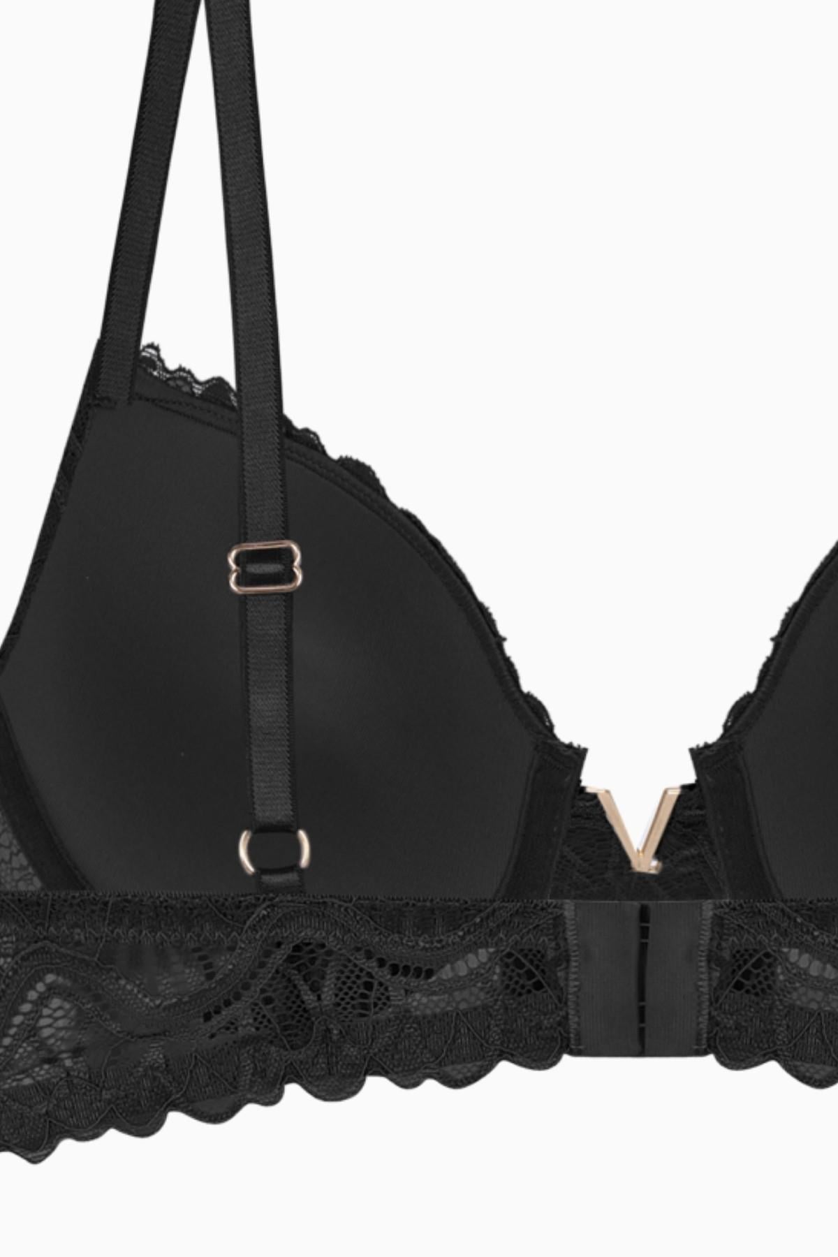 Anna 2568 Siyah Gold Rengi Metal Aksesuarlı Push Up Dantelli Sütyen