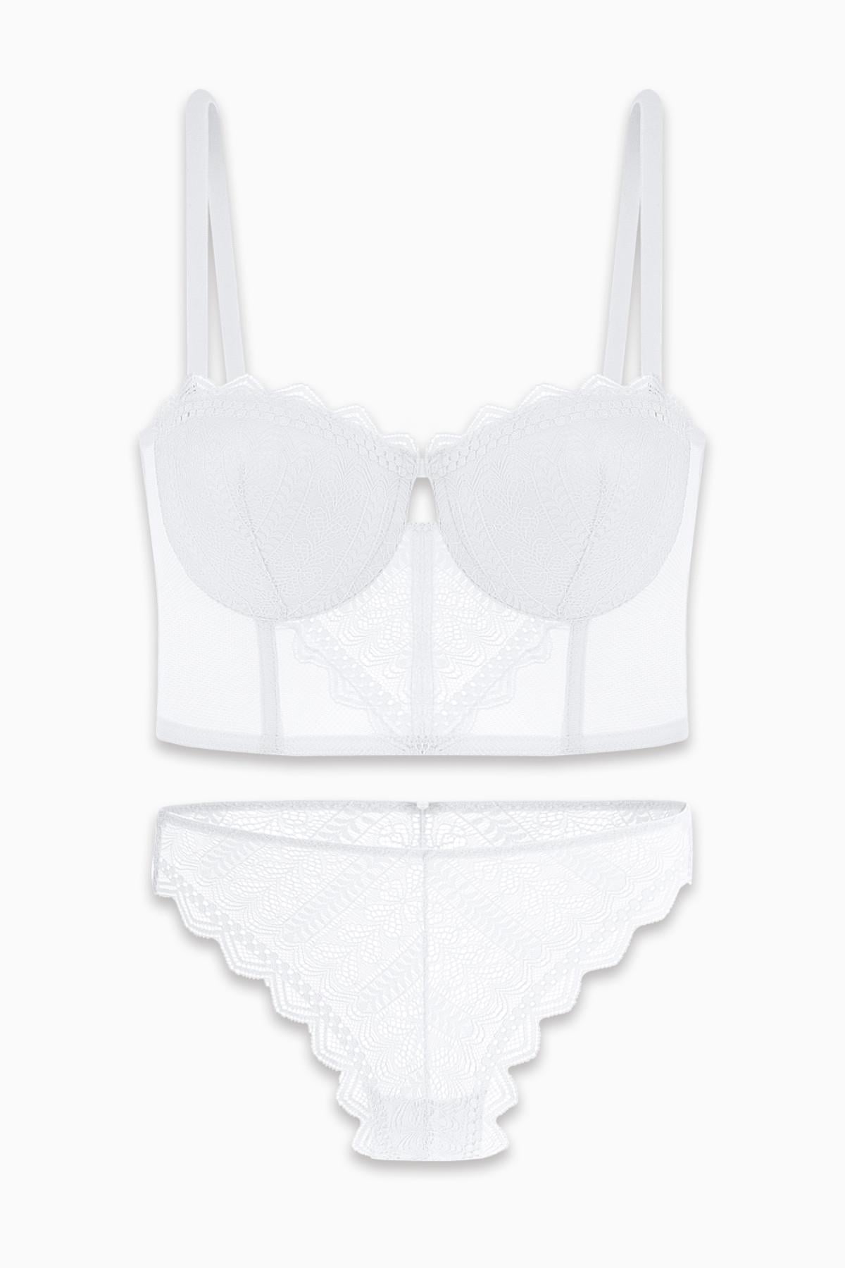 Fashion 2501 Rosali Ekru Soft Push Up Dolgulu Dantelli Büstiyer Sütyen Ve Külot Takımı