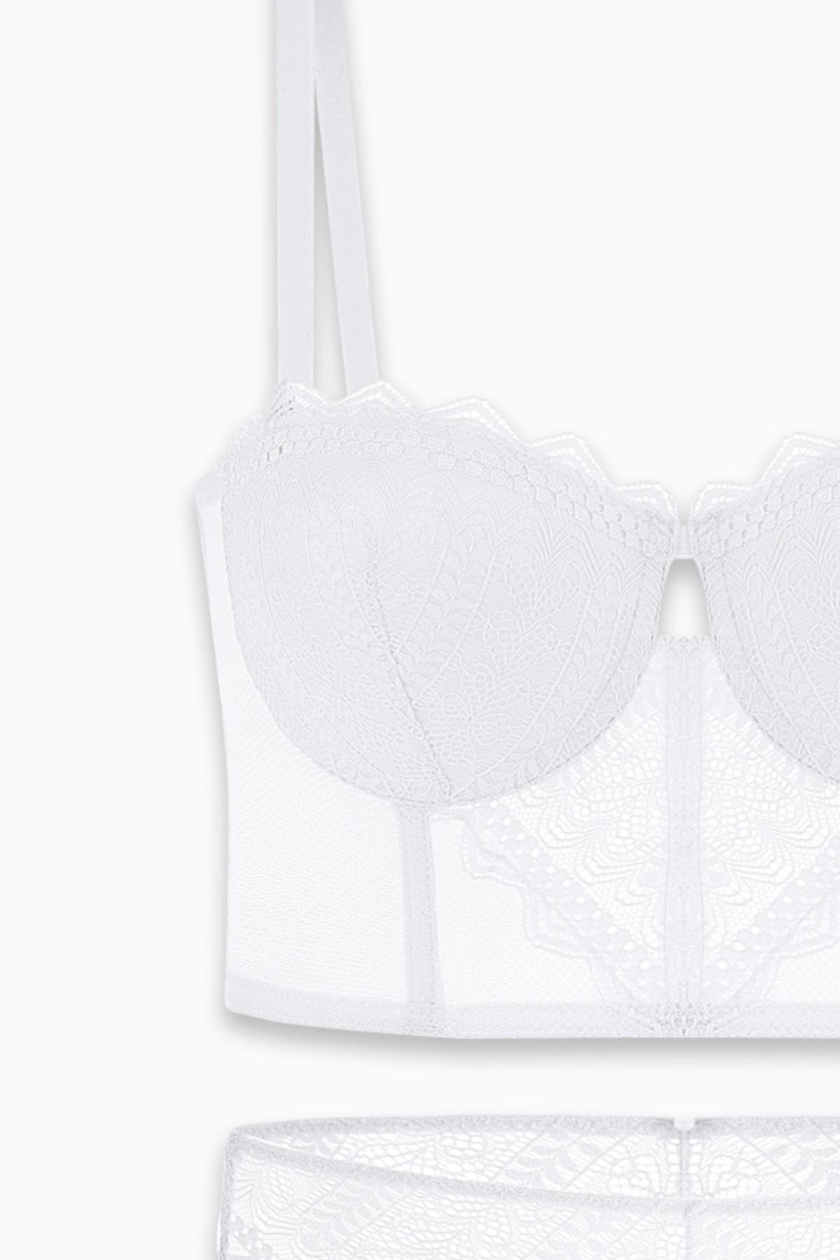 Fashion 2501 Rosali Ekru Soft Push Up Dolgulu Dantelli Büstiyer Sütyen Ve Külot Takımı