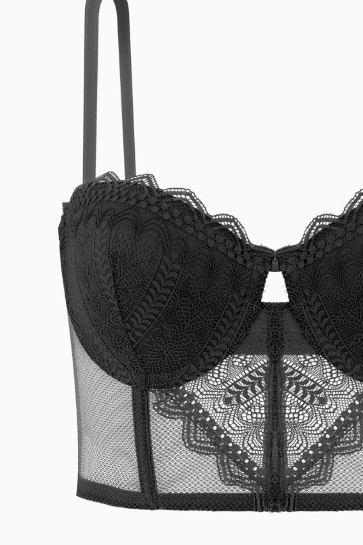Fashion 2501 Rosali Siyah Soft Push Up Dolgulu Dantelli Büstiyer Sütyen Ve Külot Takımı