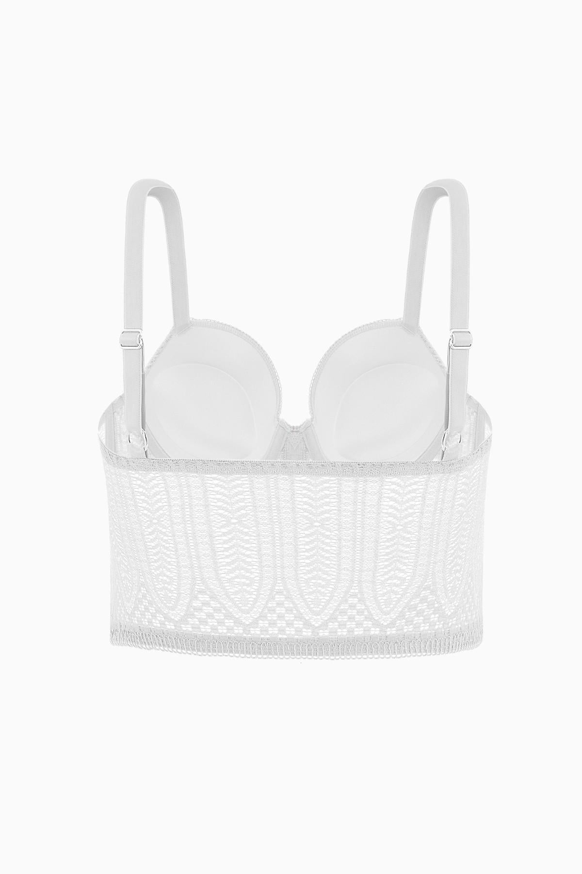 Fashion 2509 Noa Ekru Fermuar Detaylı Push Up Dolgulu Dantelli  Büstiyer Sütyen