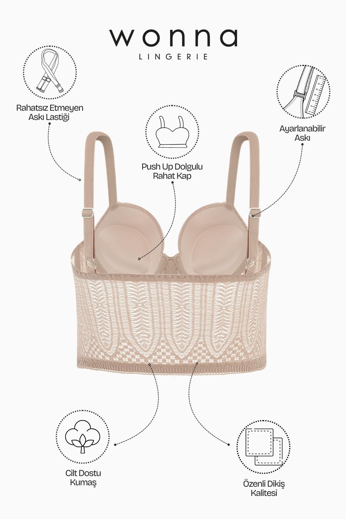 Fashion 2509 Noa Pudra Fermuar Detaylı Push Up Dolgulu Dantelli  Büstiyer Sütyen Ve Külot Takımı