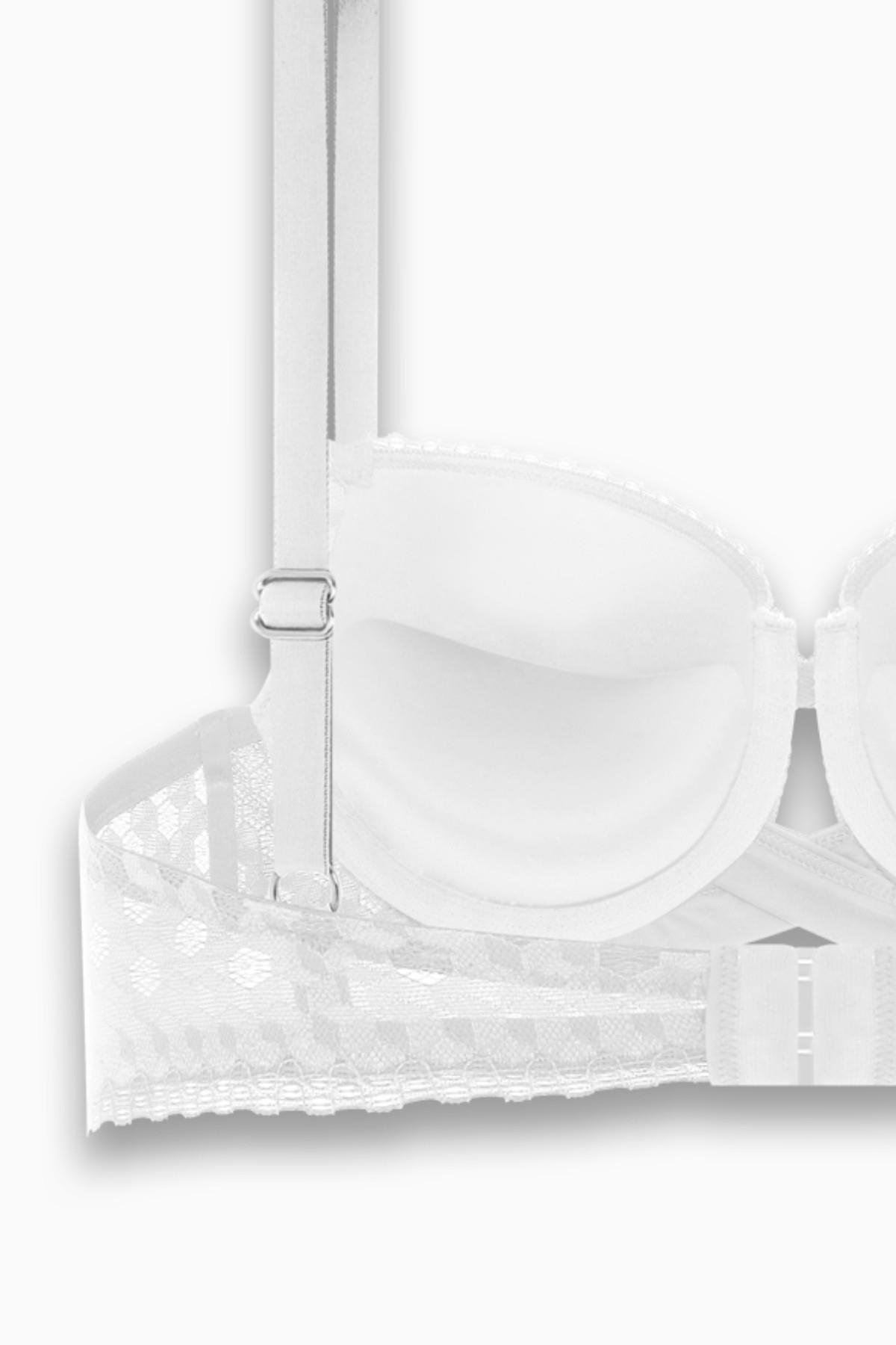 Fashion 2510 Ekru Çapraz Lastik Detaylı Dantelli Double Push Up Dekolte Sütyen